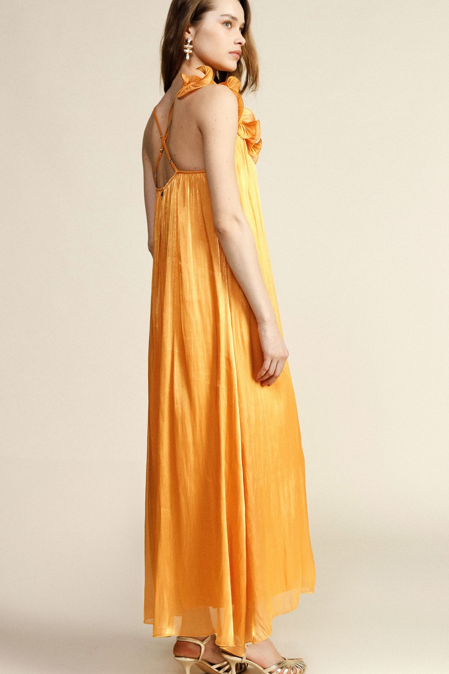 Vestito Lungo Con Spalline E Balza Decorativa Dixie