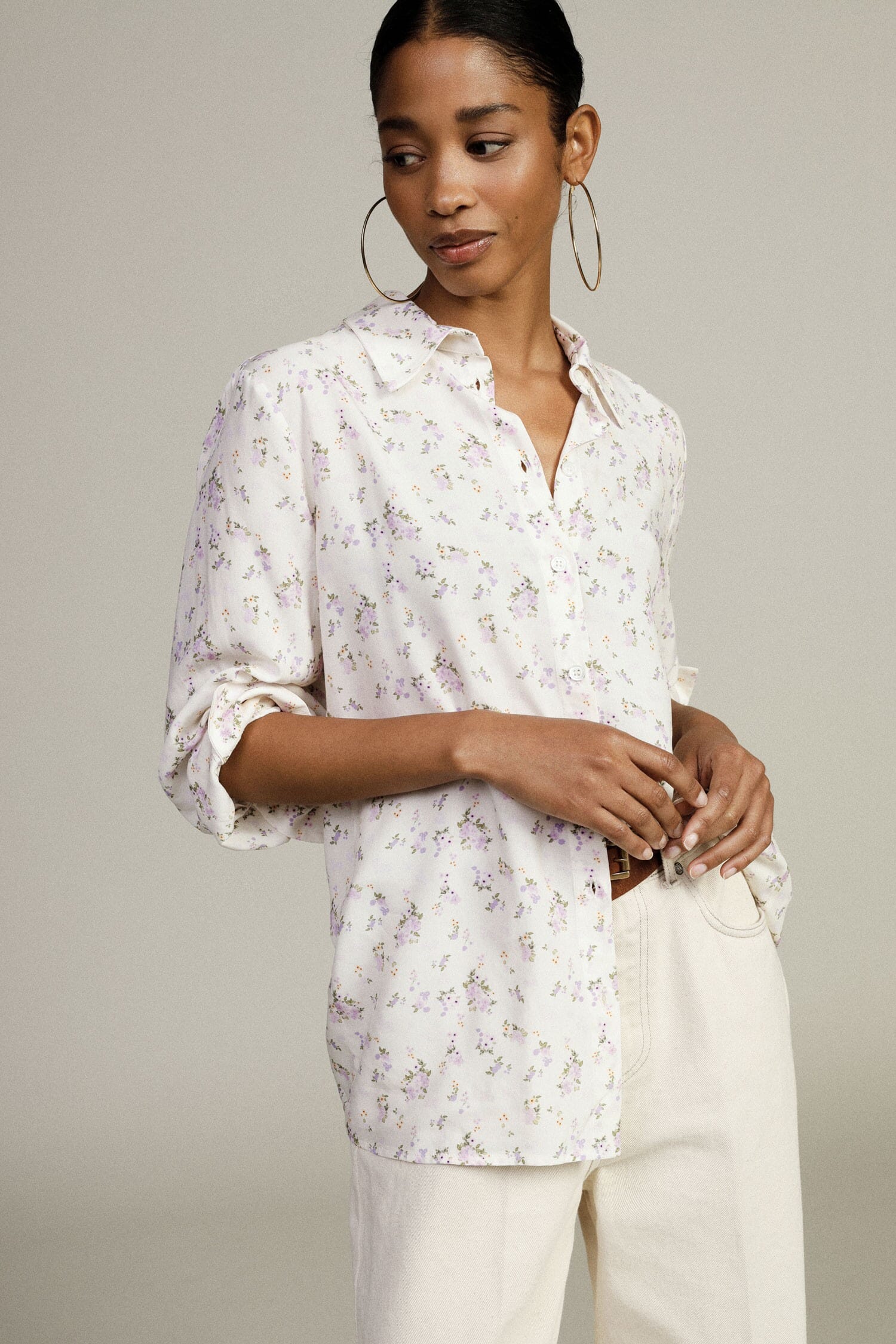 Floral Print Shirt, Classic Collar, Long Sleeves Dixie