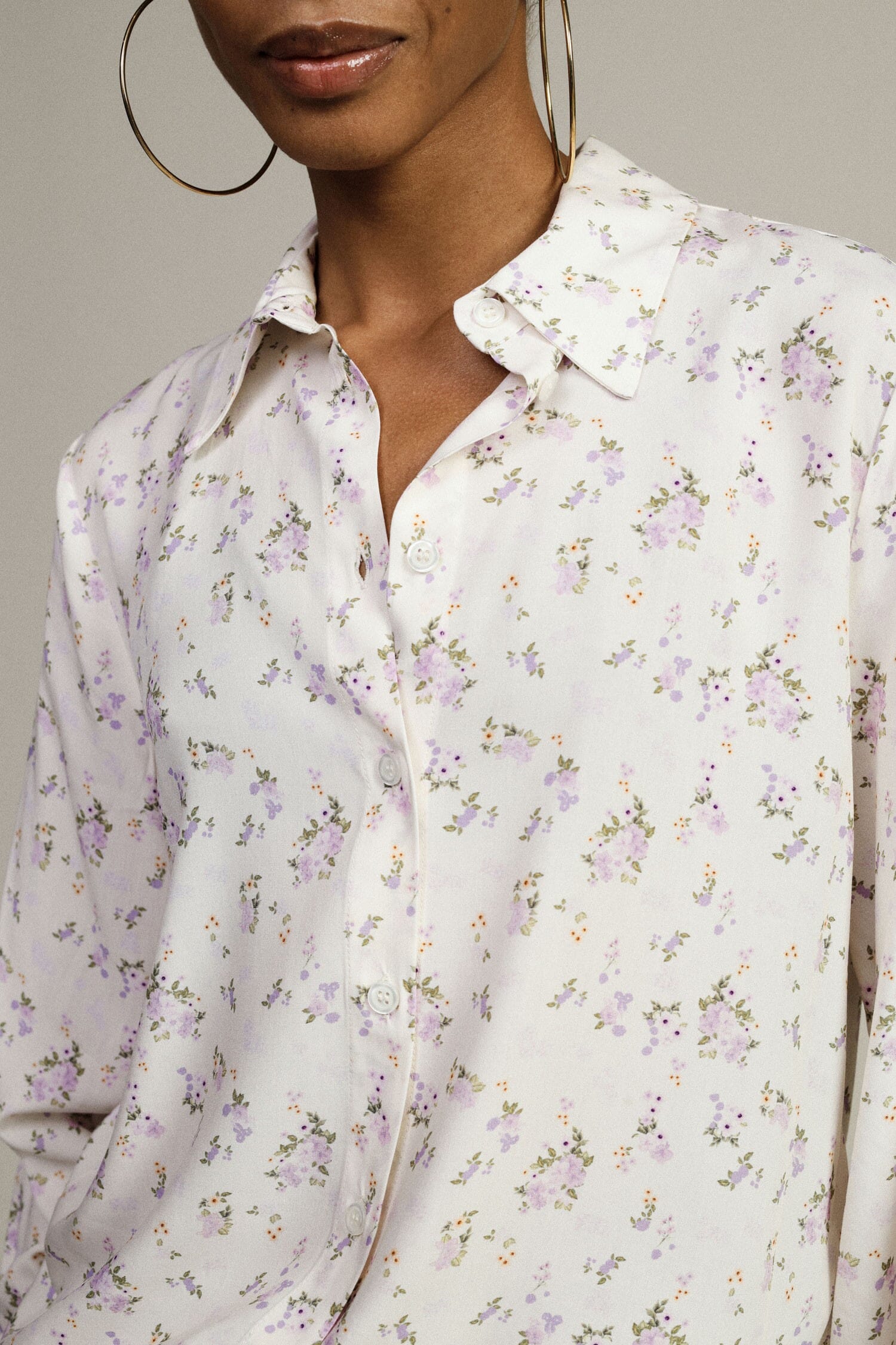 Floral Print Shirt, Classic Collar, Long Sleeves Dixie