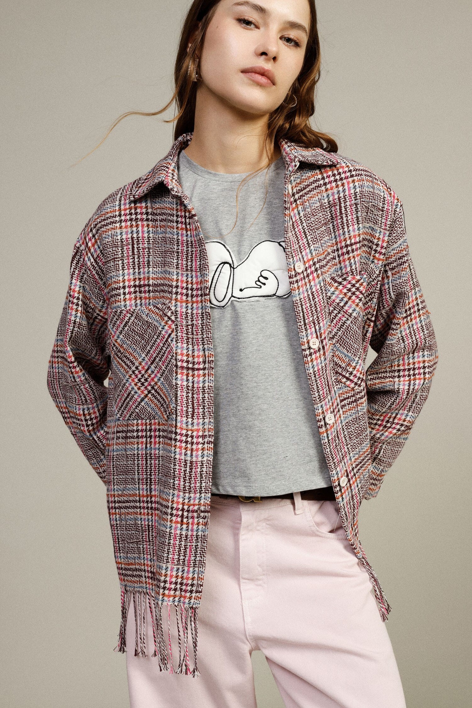 Shirt With Fringes And Front Pockets Printed Dixie