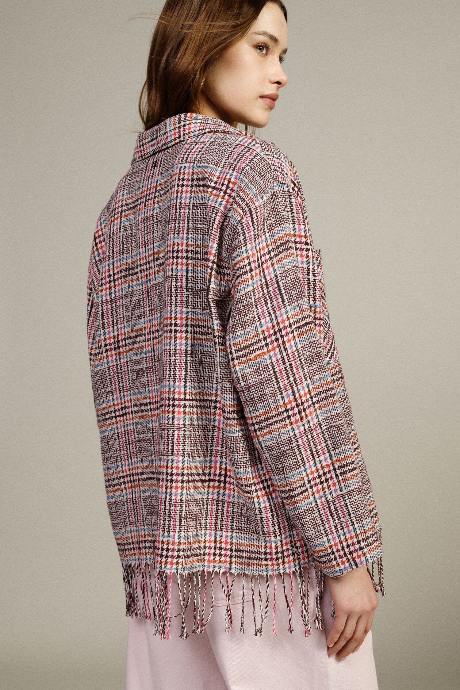 Shirt With Fringes And Front Pockets Printed Dixie
