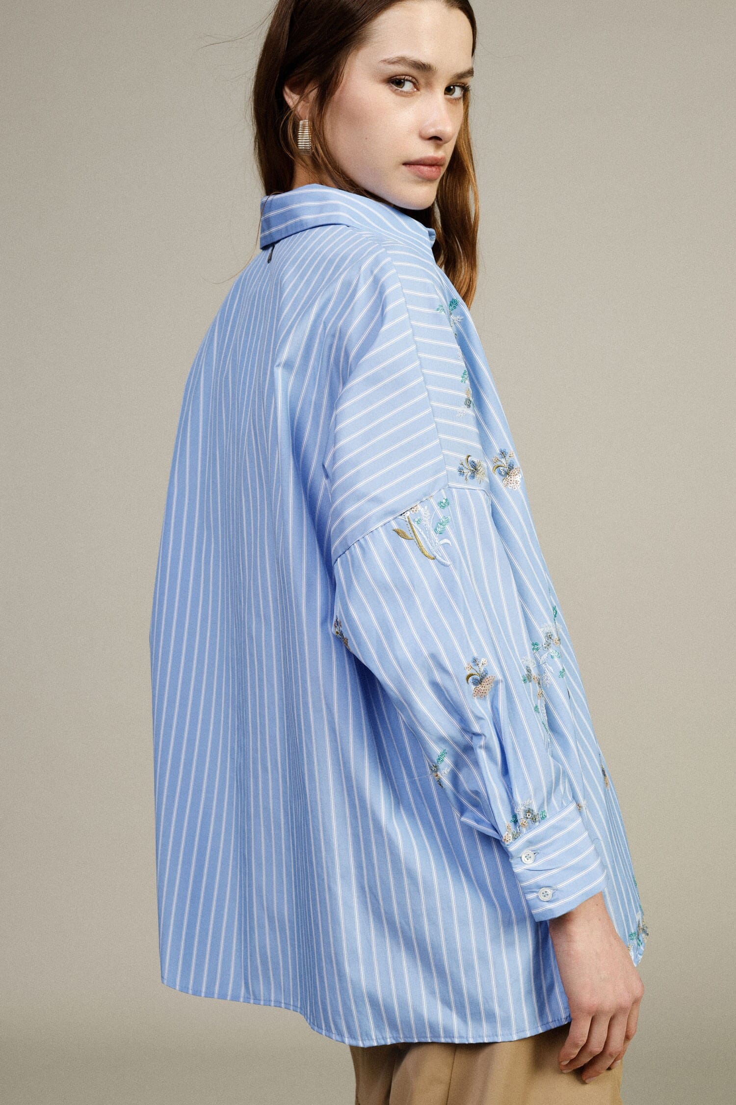 Oversized Striped Shirt With Floral Embroidery Dixie