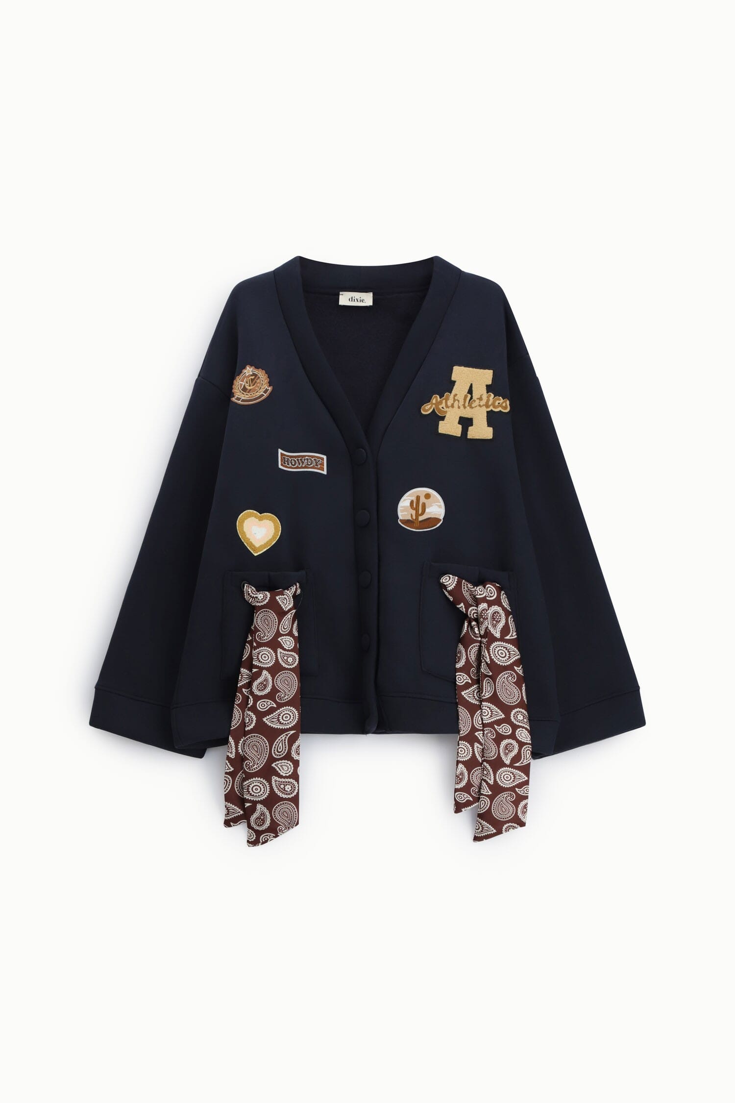 Hoodless Sweatshirt Buttons Patch Details Dixie