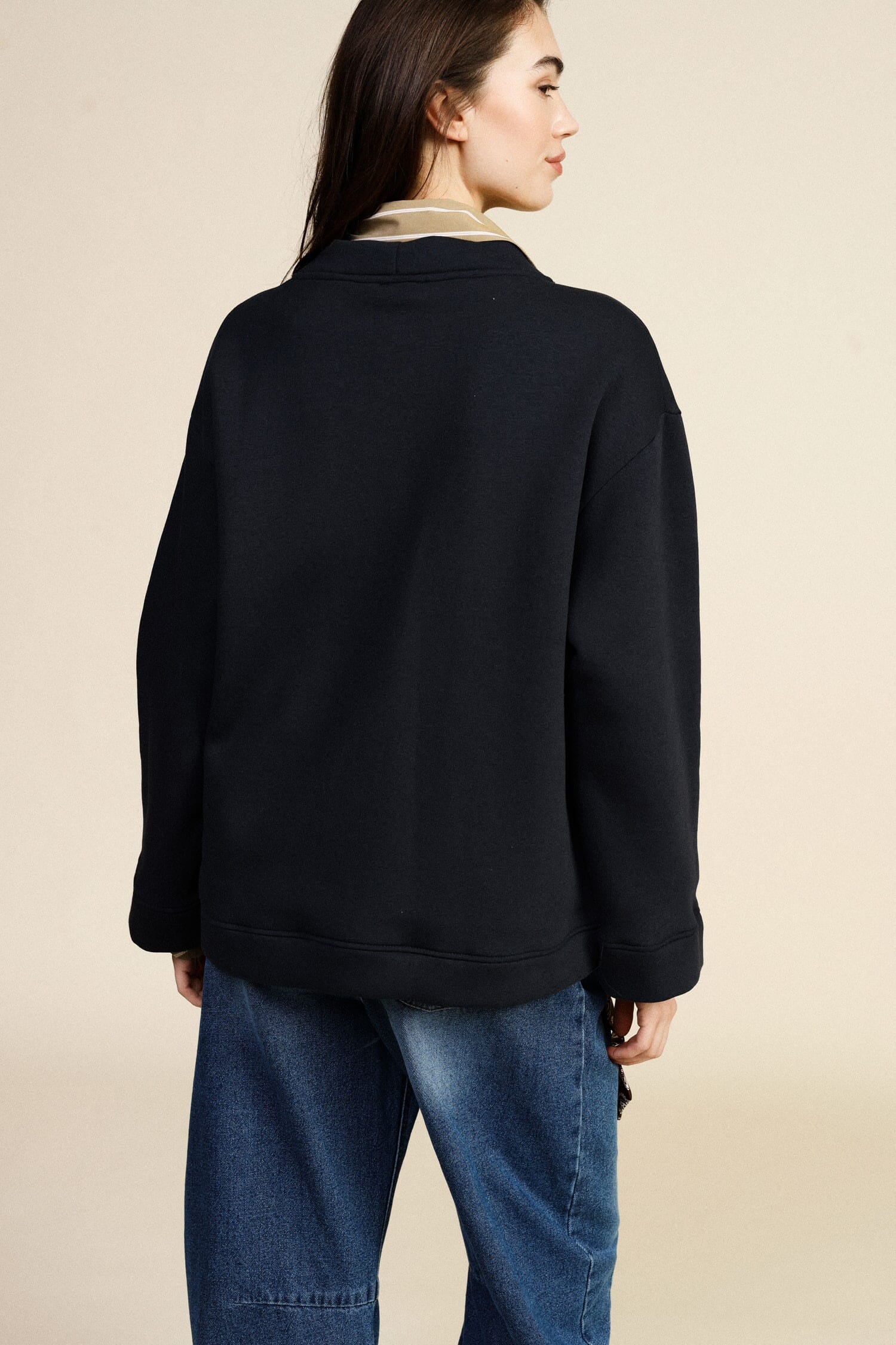 Hoodless Sweatshirt Buttons Patch Details Dixie