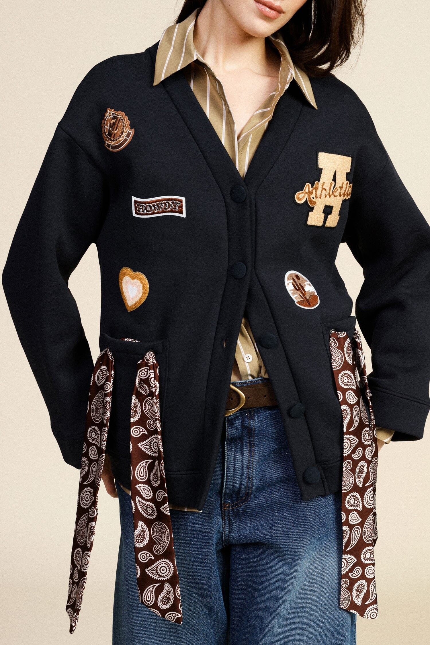 Hoodless Sweatshirt Buttons Patch Details Dixie