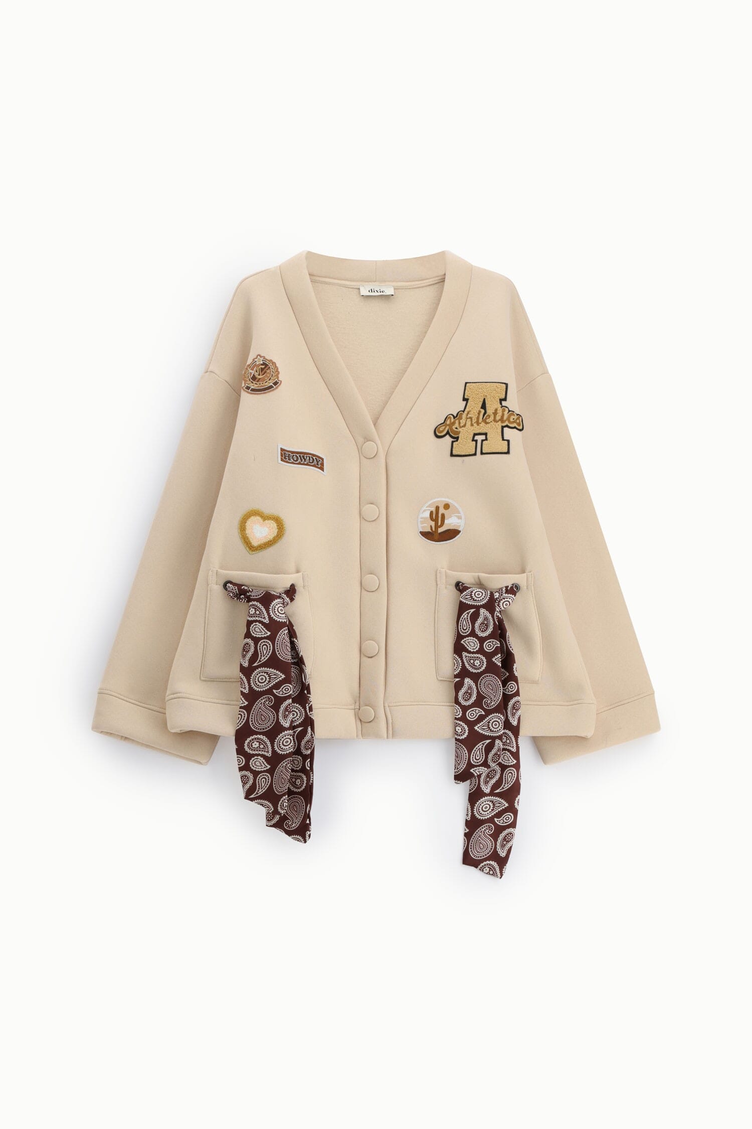 Hoodless Sweatshirt Buttons Patch Details Dixie