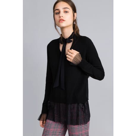 Knit Sweater In Mixed Wool With Tulle Pleated Le Coeur Twinset