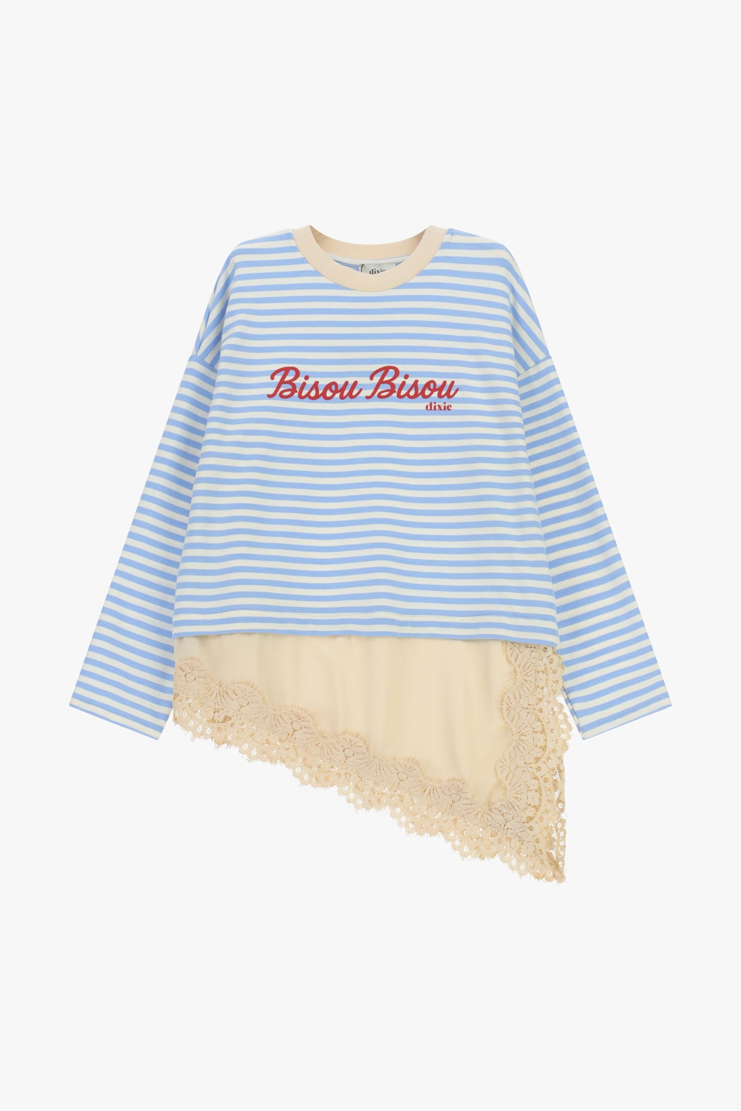 T-Shirt A Righe Con Scritta E Inserto In Pizzo Dixie