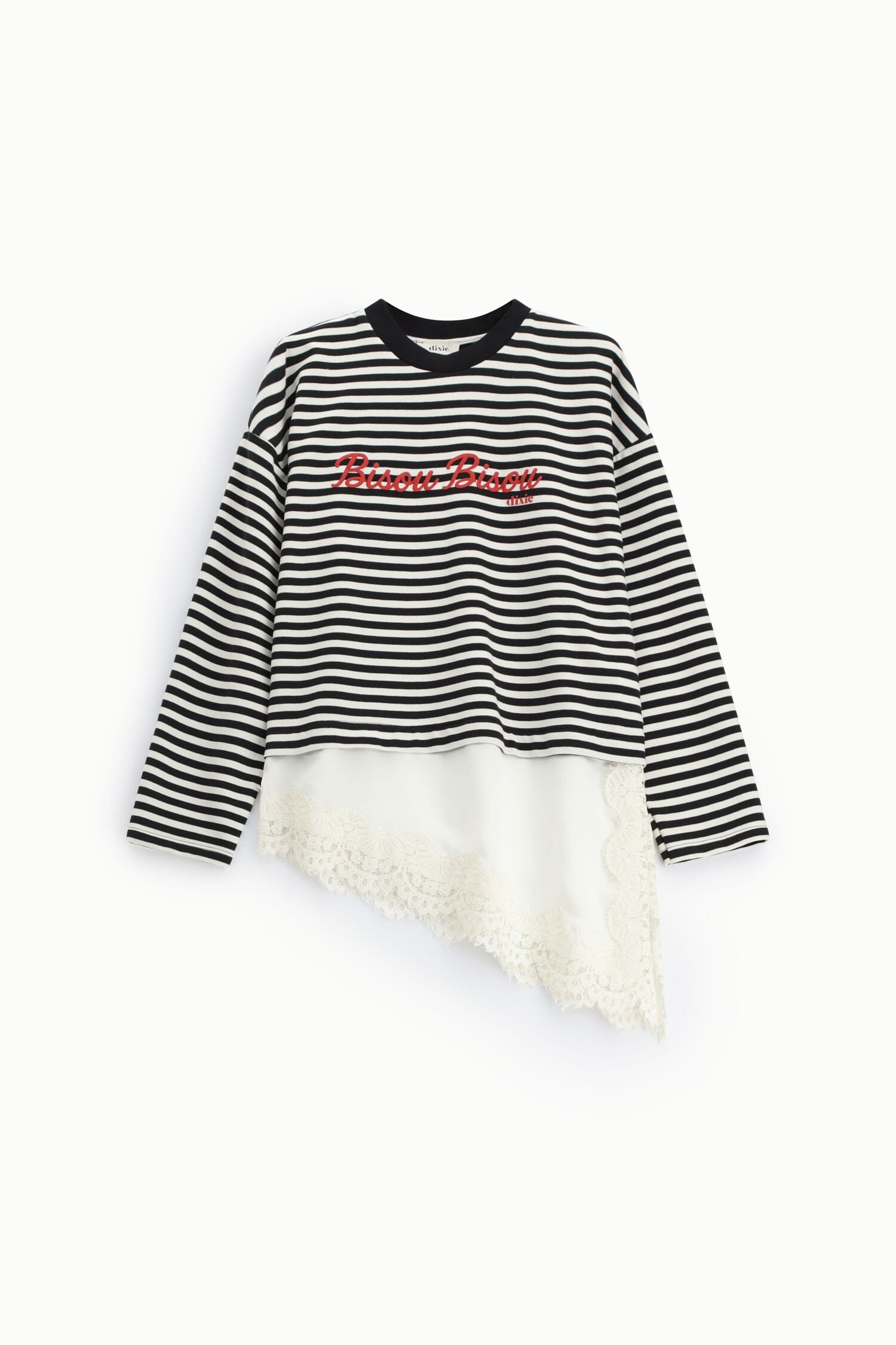 Striped T-Shirt With Asymmetrical Details And Lace Trim Dixie