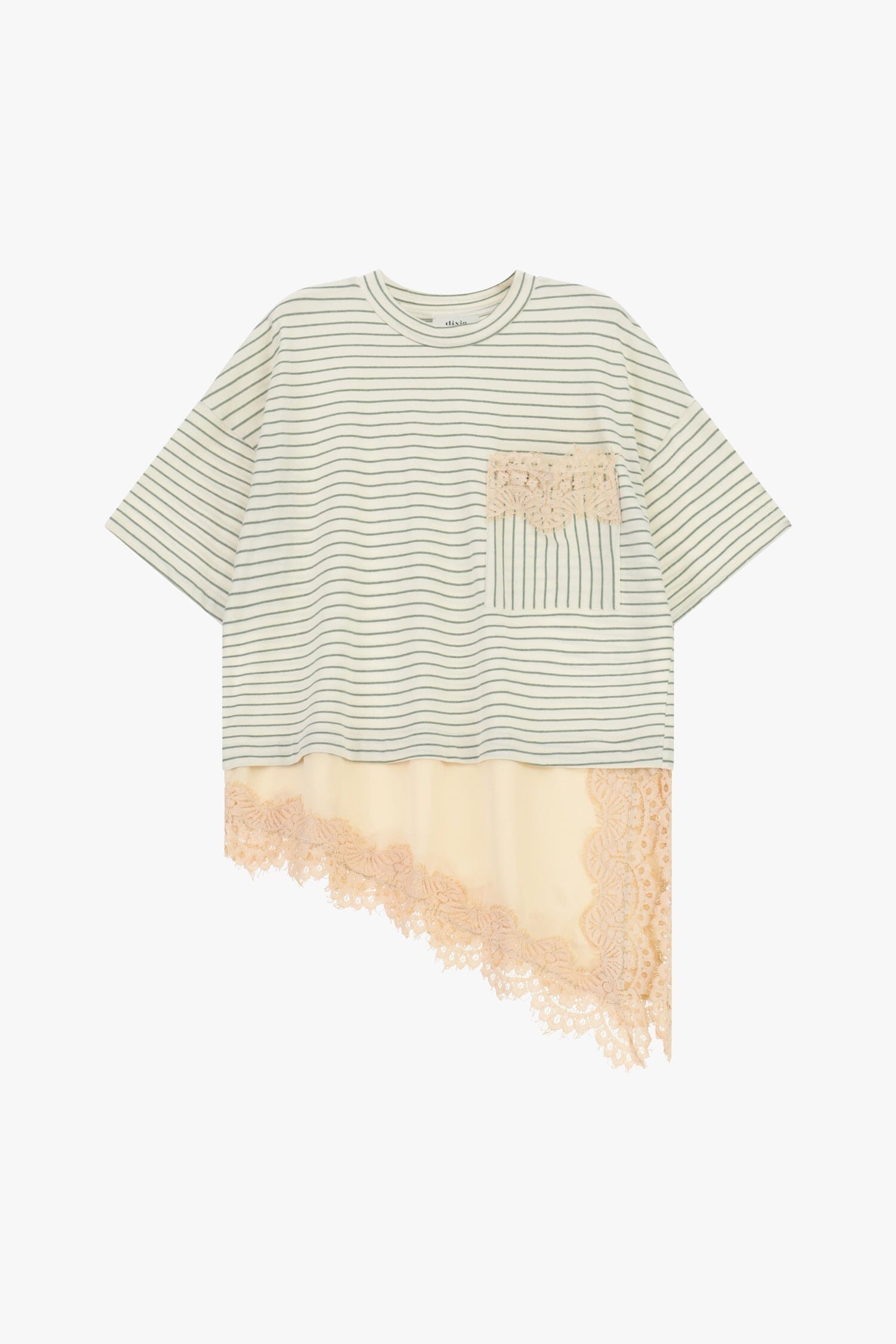 T-Shirt A Righe Con Taschino E Bordo In Pizzo Dixie