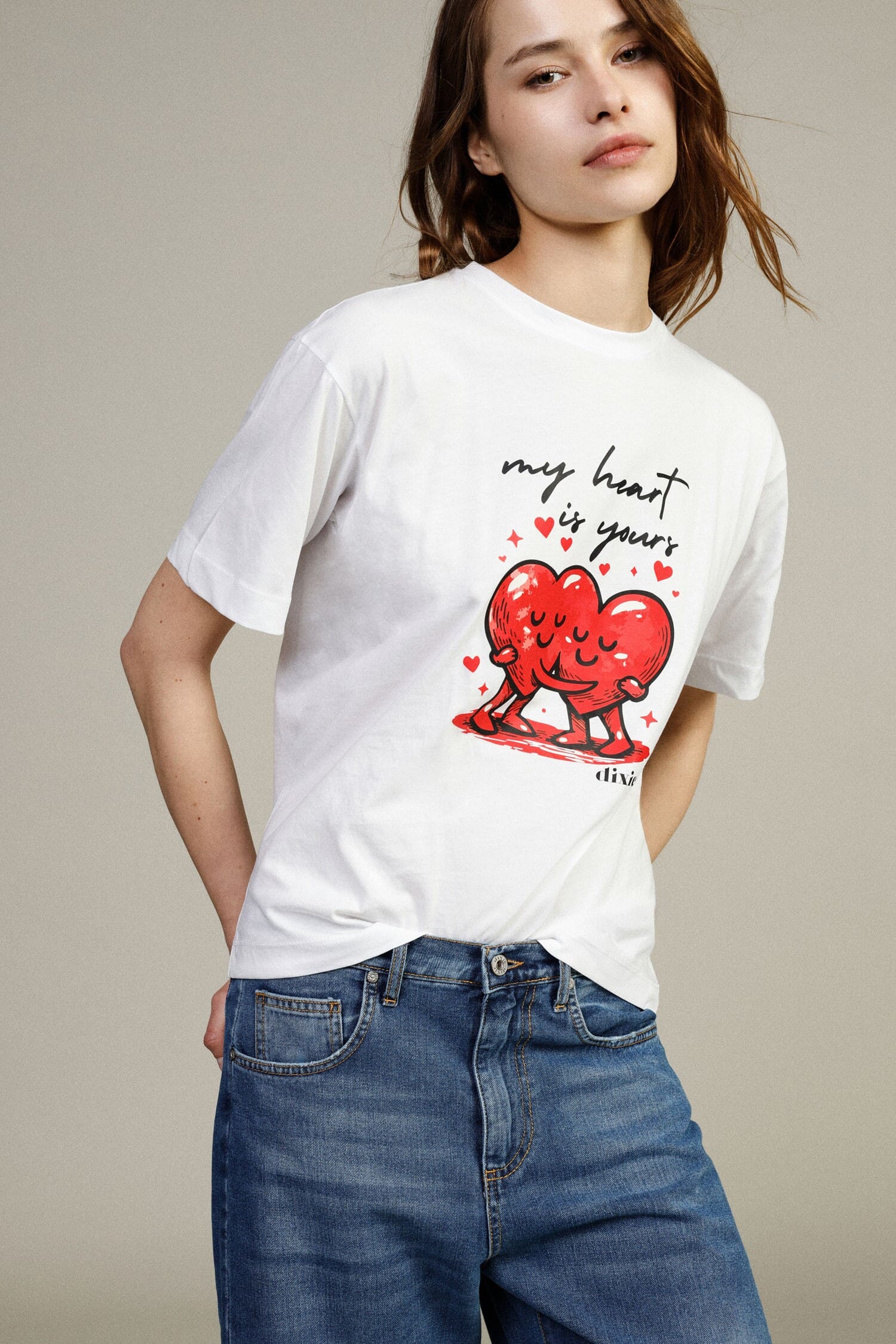 T-Shirt Heart Print Fit Regular Crew Neck Dixie