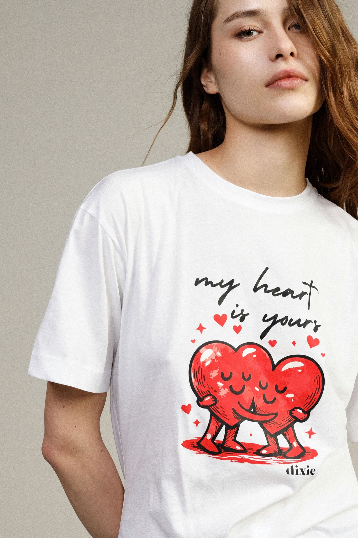T-Shirt Heart Print Fit Regular Crew Neck Dixie