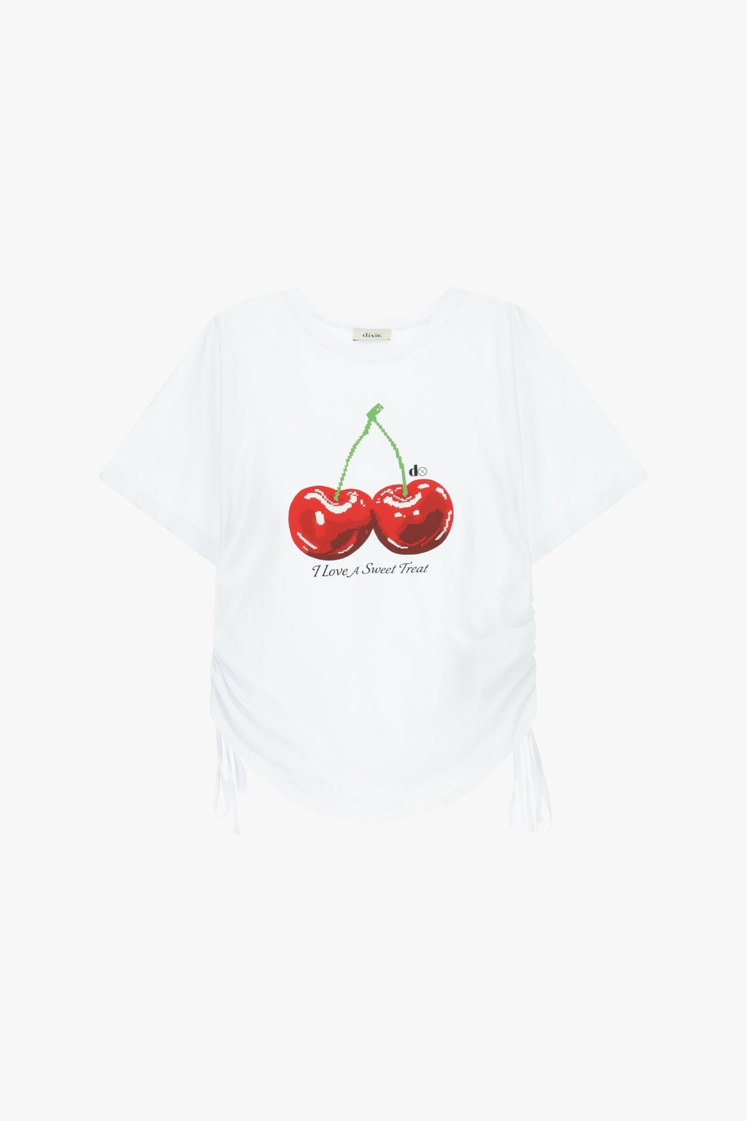 Short-sleeved T-Shirt Cherry Print Drawstring Sideways Dixie