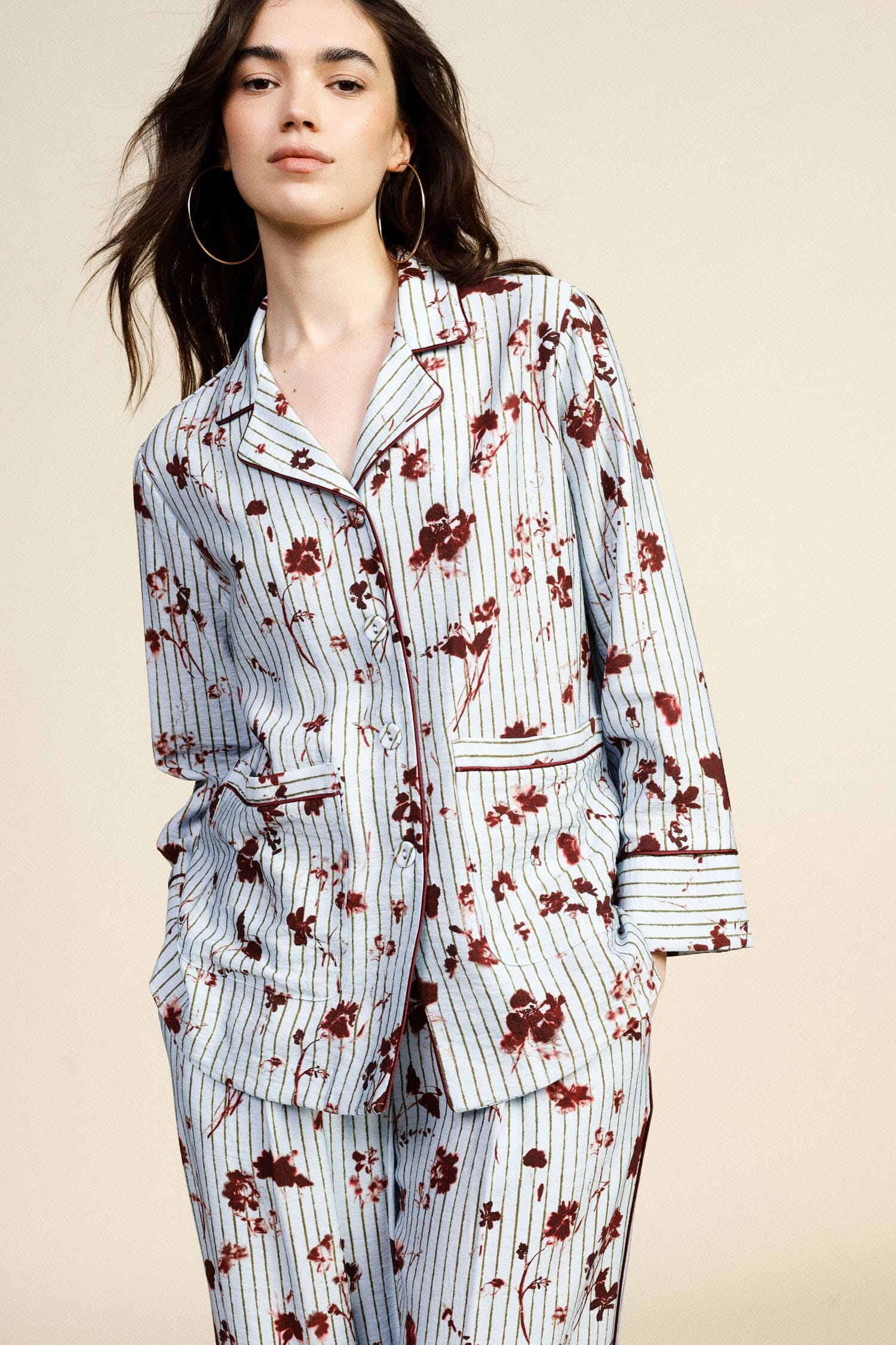 Striped Shirt With Floral Print And Front Pockets Dixie