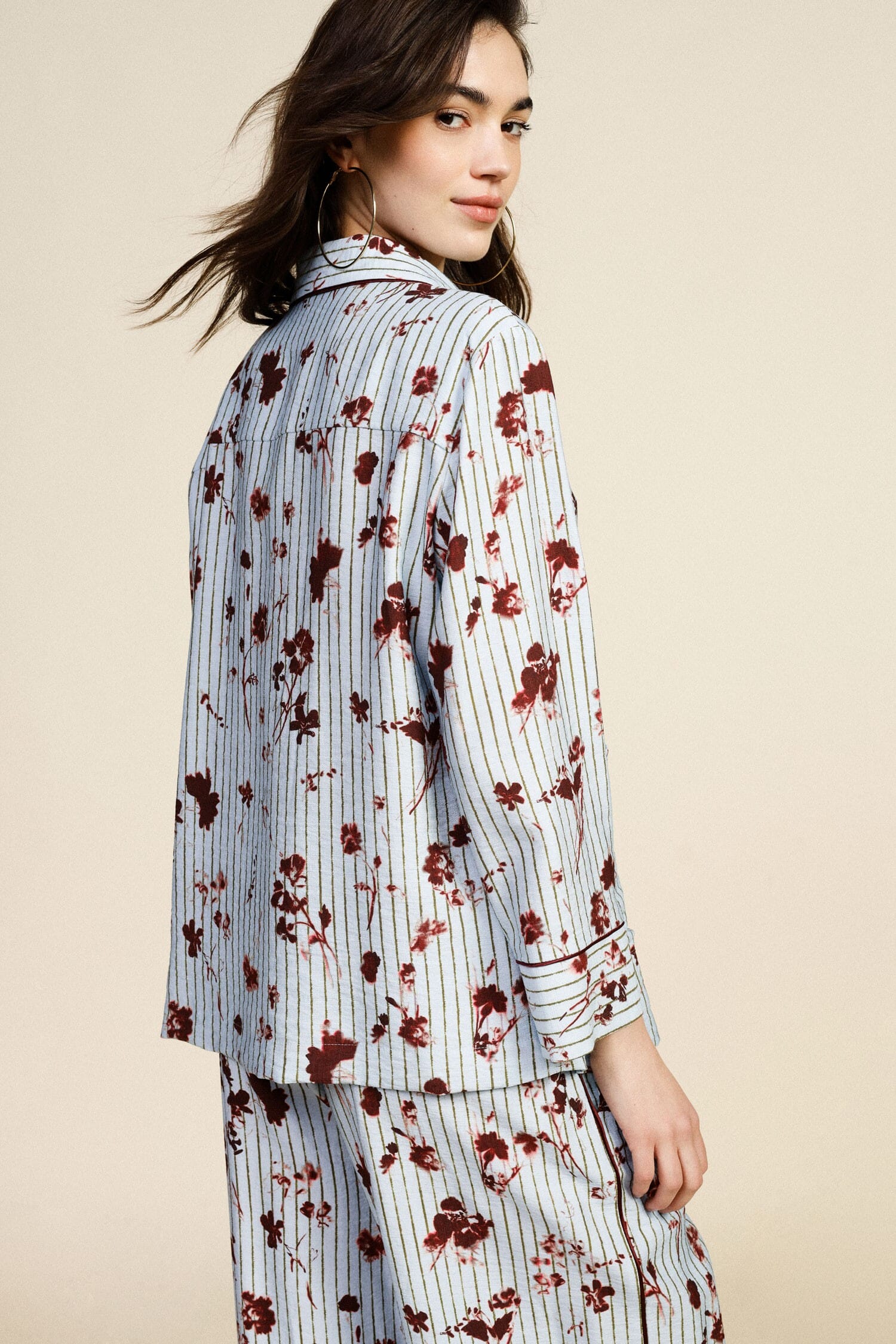 Striped Shirt With Floral Print And Front Pockets Dixie