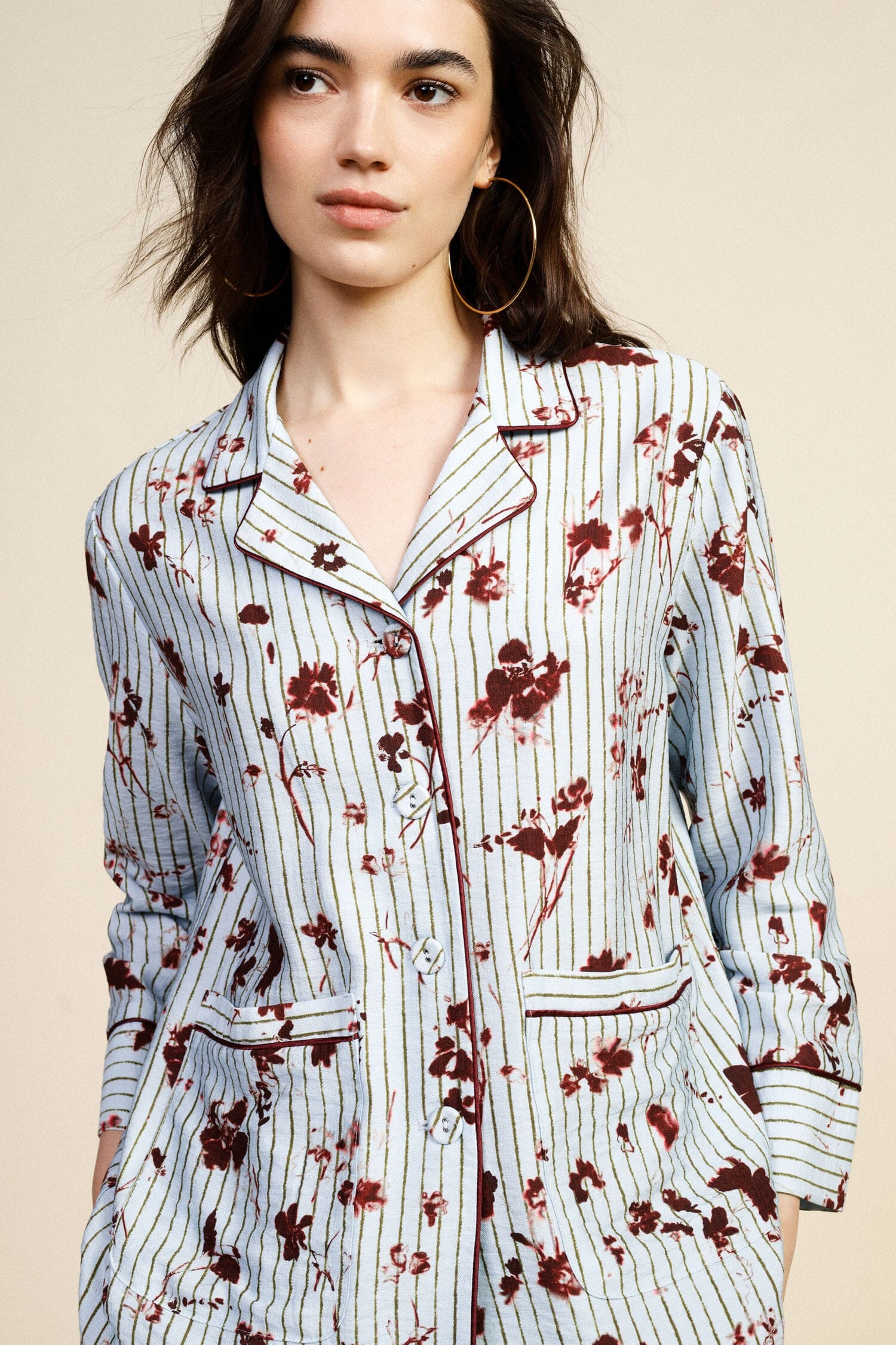 Striped Shirt With Floral Print And Front Pockets Dixie