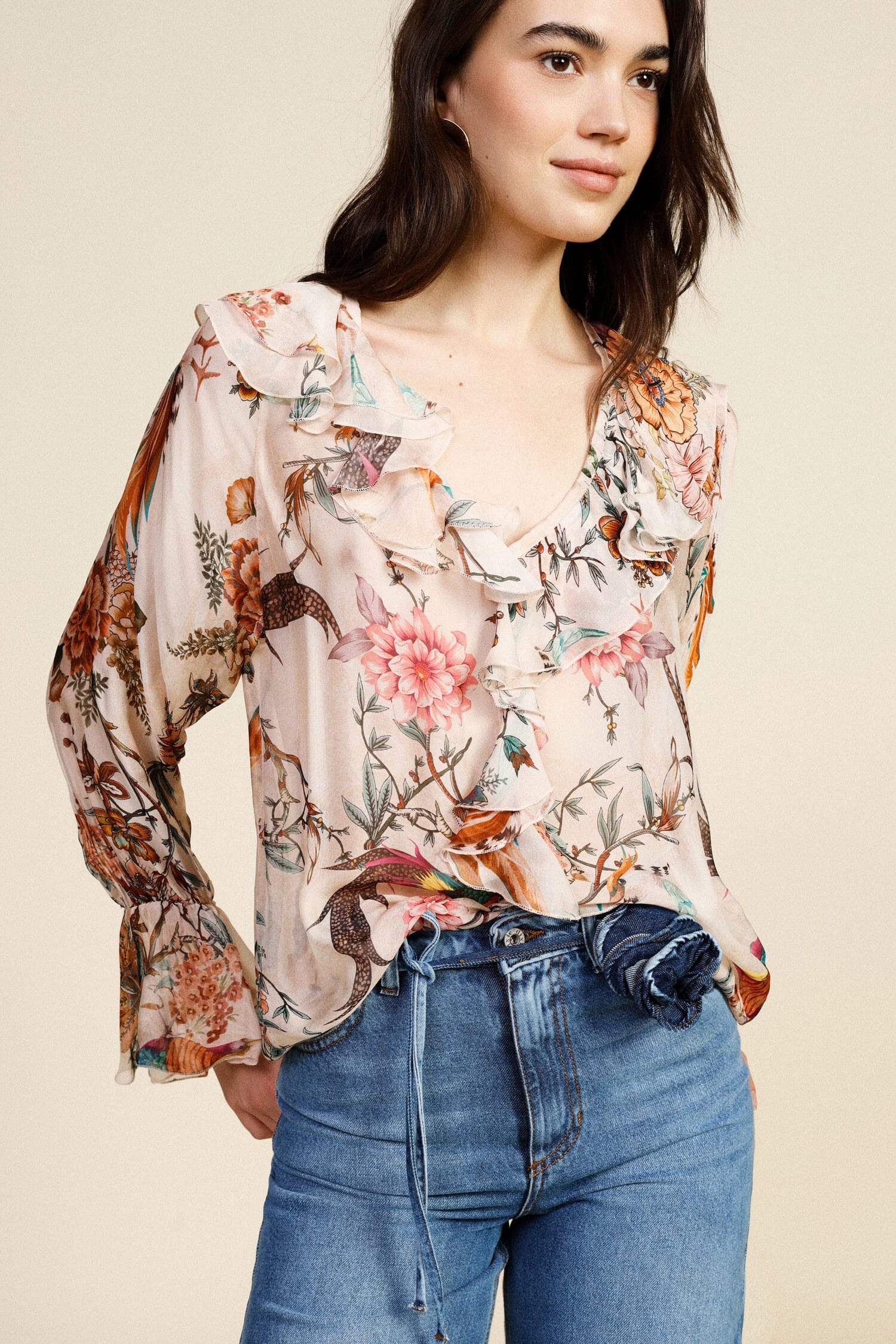 Camicia Con Stampa Floreale E Volant Dixie