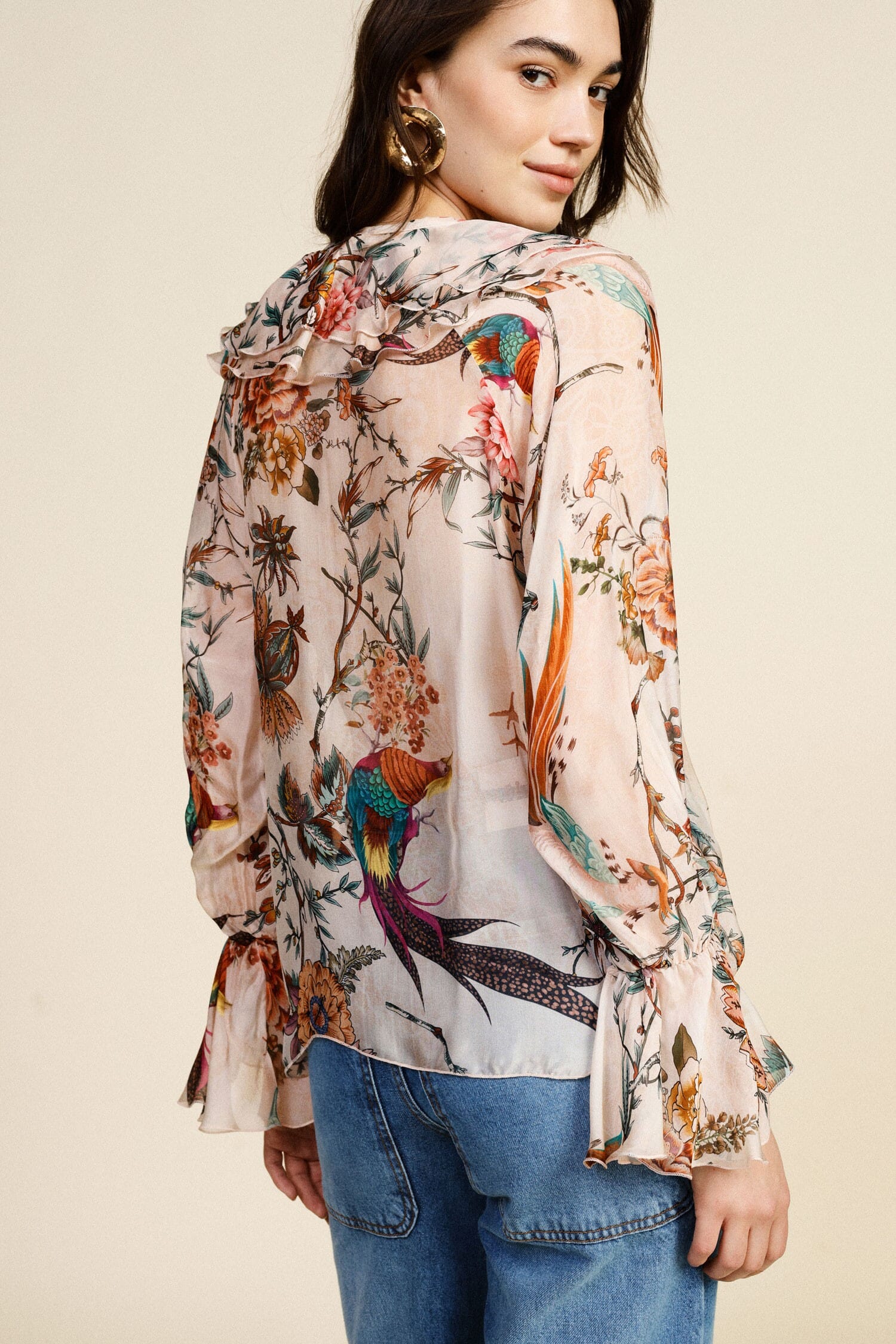 Camicia Con Stampa Floreale E Volant Dixie