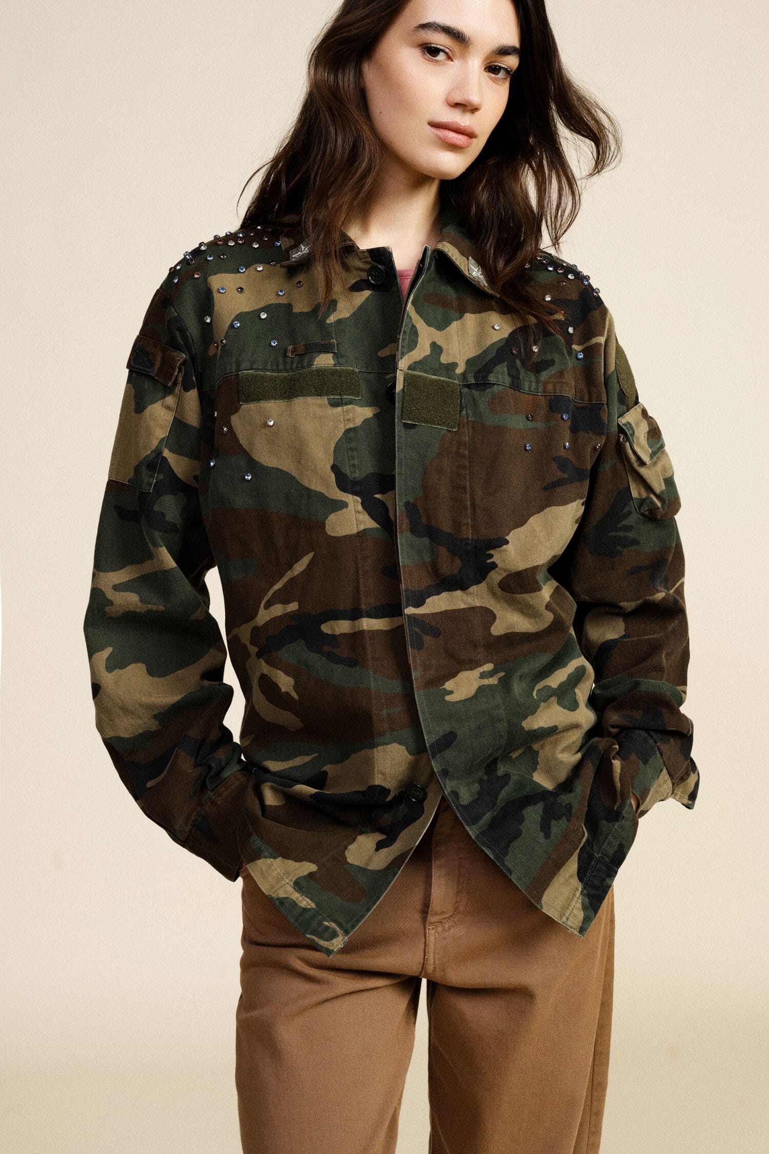 Blazer Con Fantasia Militare E Borchie Dixie