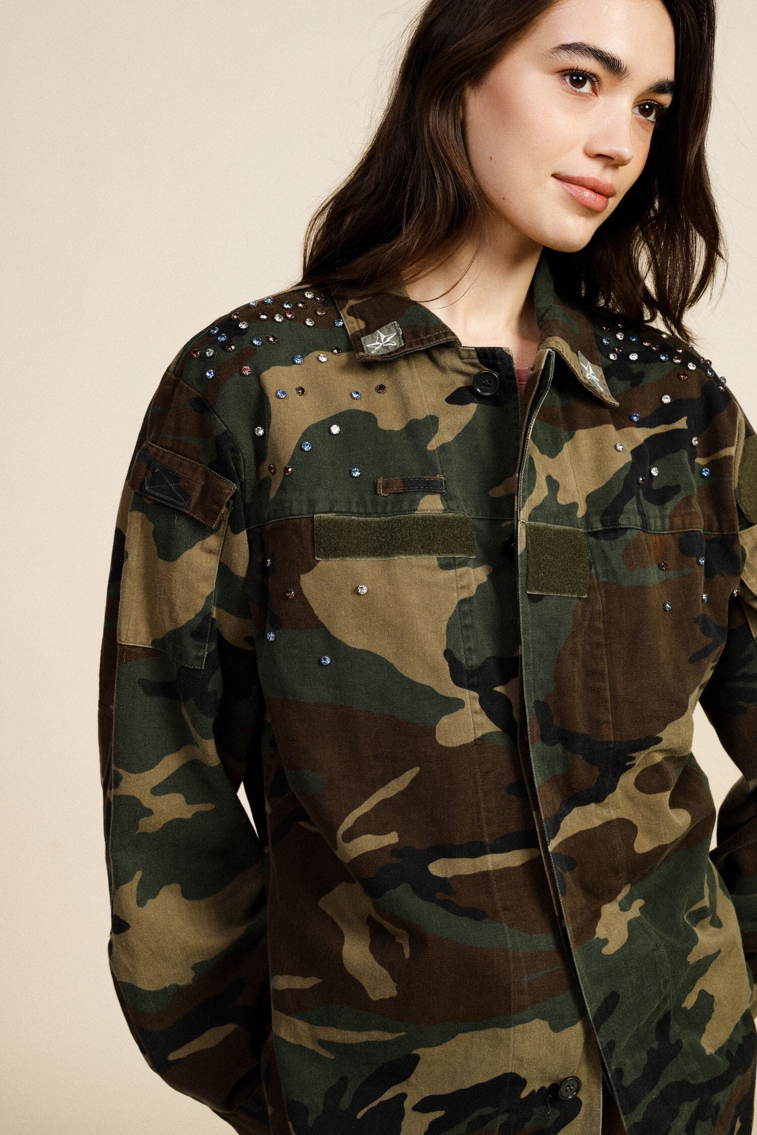 Blazer Con Fantasia Militare E Borchie Dixie