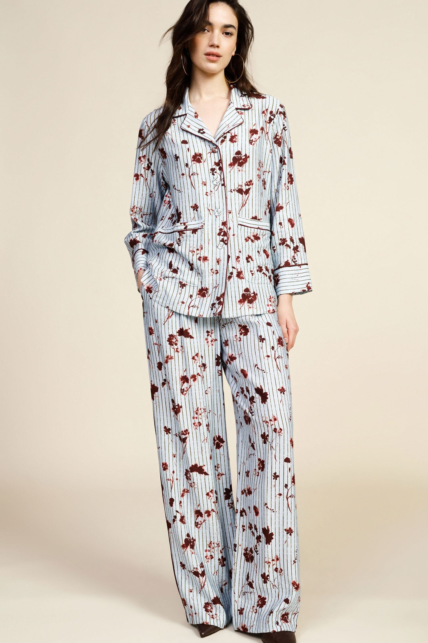 Pantaloni Palazzo A Pieghe Motivo Floreale A Righe Dixie