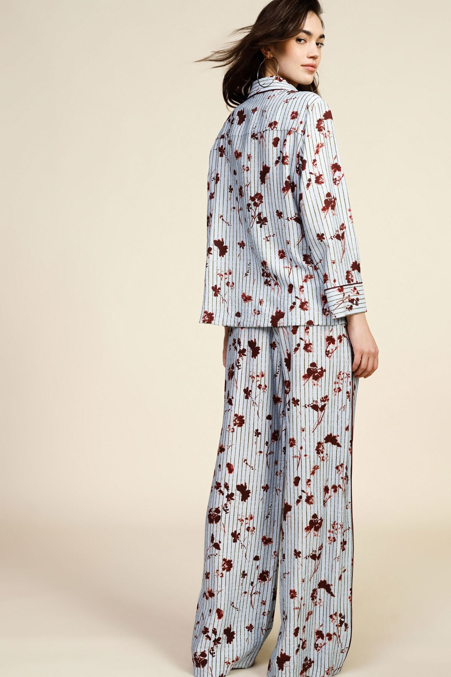 Pantaloni Palazzo A Pieghe Motivo Floreale A Righe Dixie