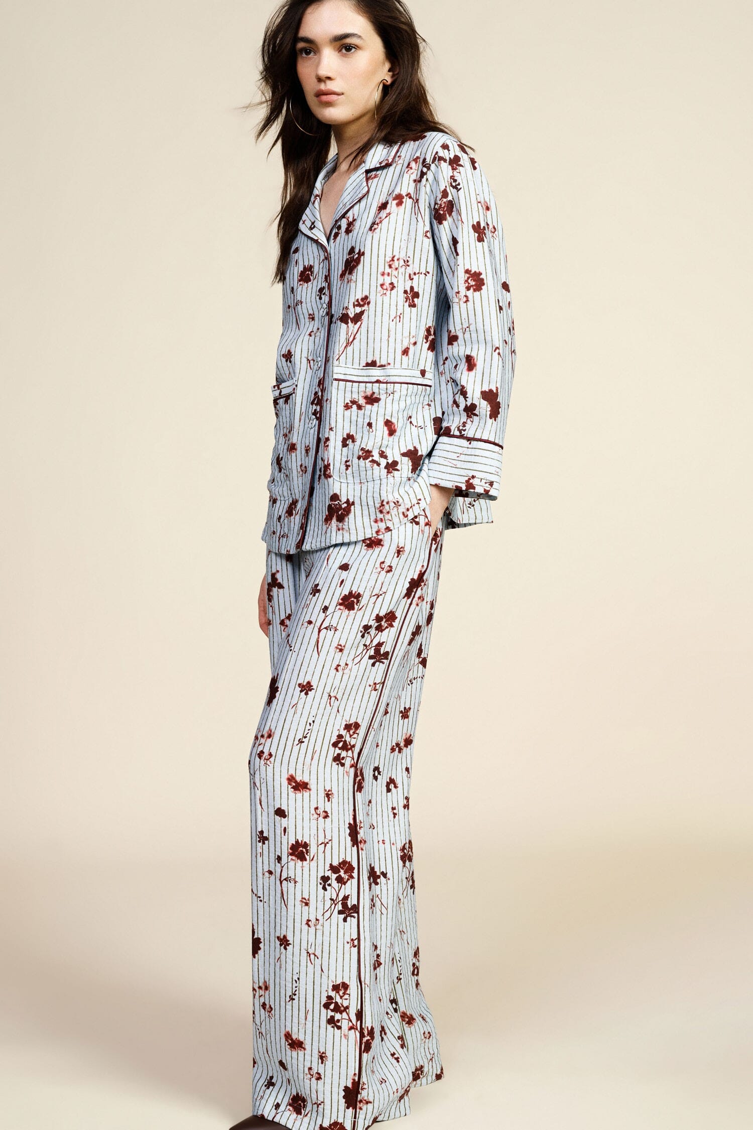 Pantaloni Palazzo A Pieghe Motivo Floreale A Righe Dixie