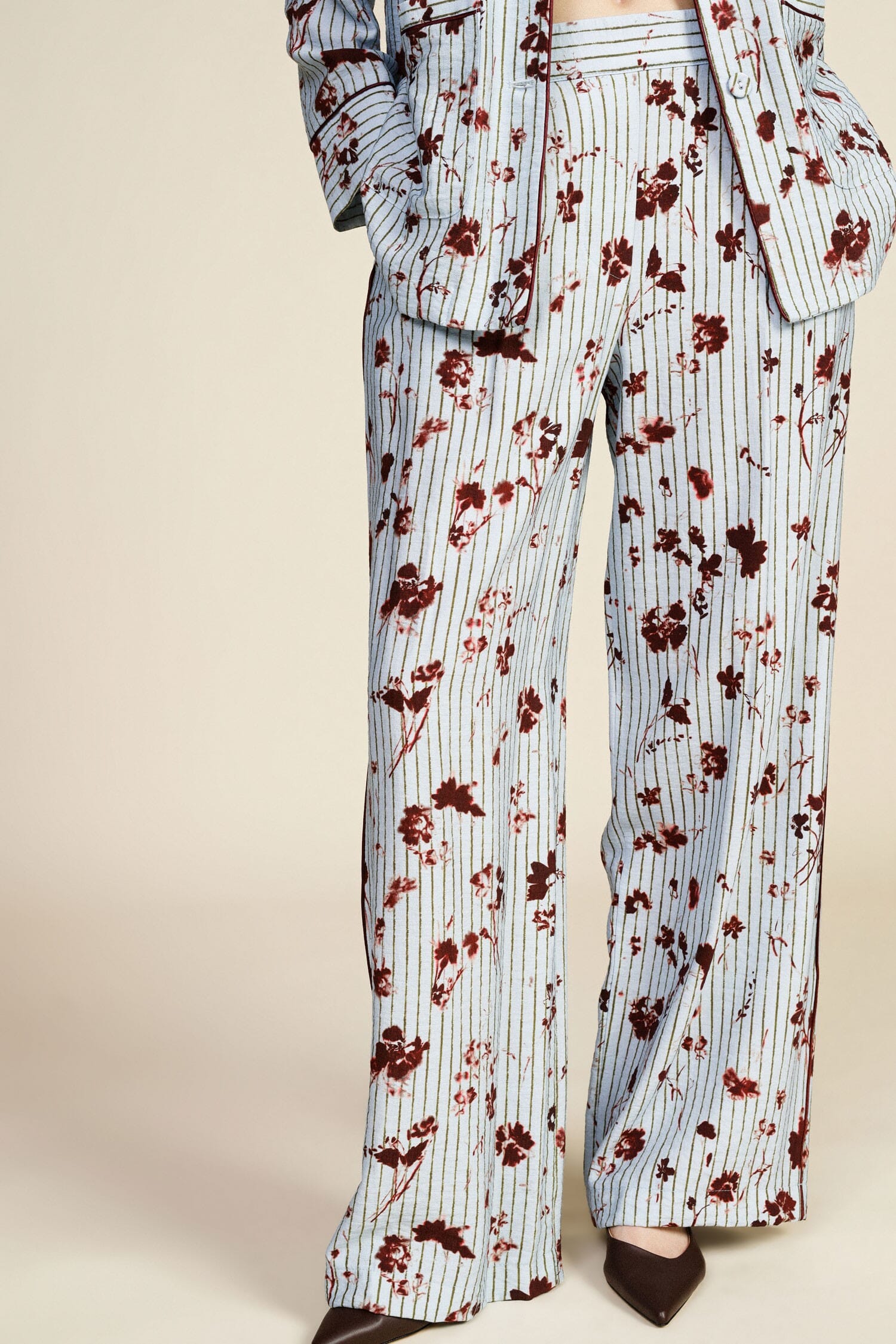 Pantaloni Palazzo A Pieghe Motivo Floreale A Righe Dixie