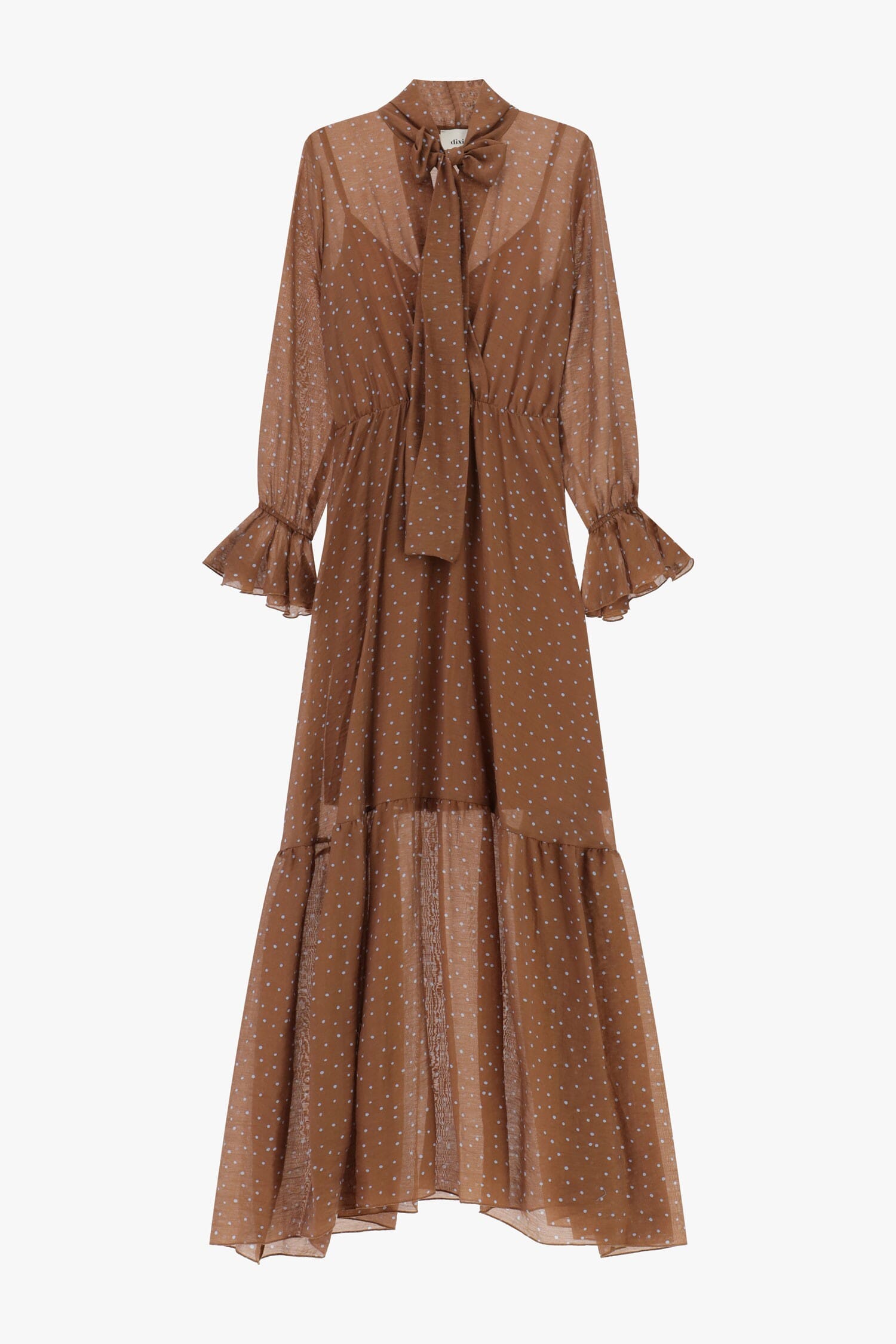 Robe longue imprimée Micro Polka Dot With Bow Neck Dixie