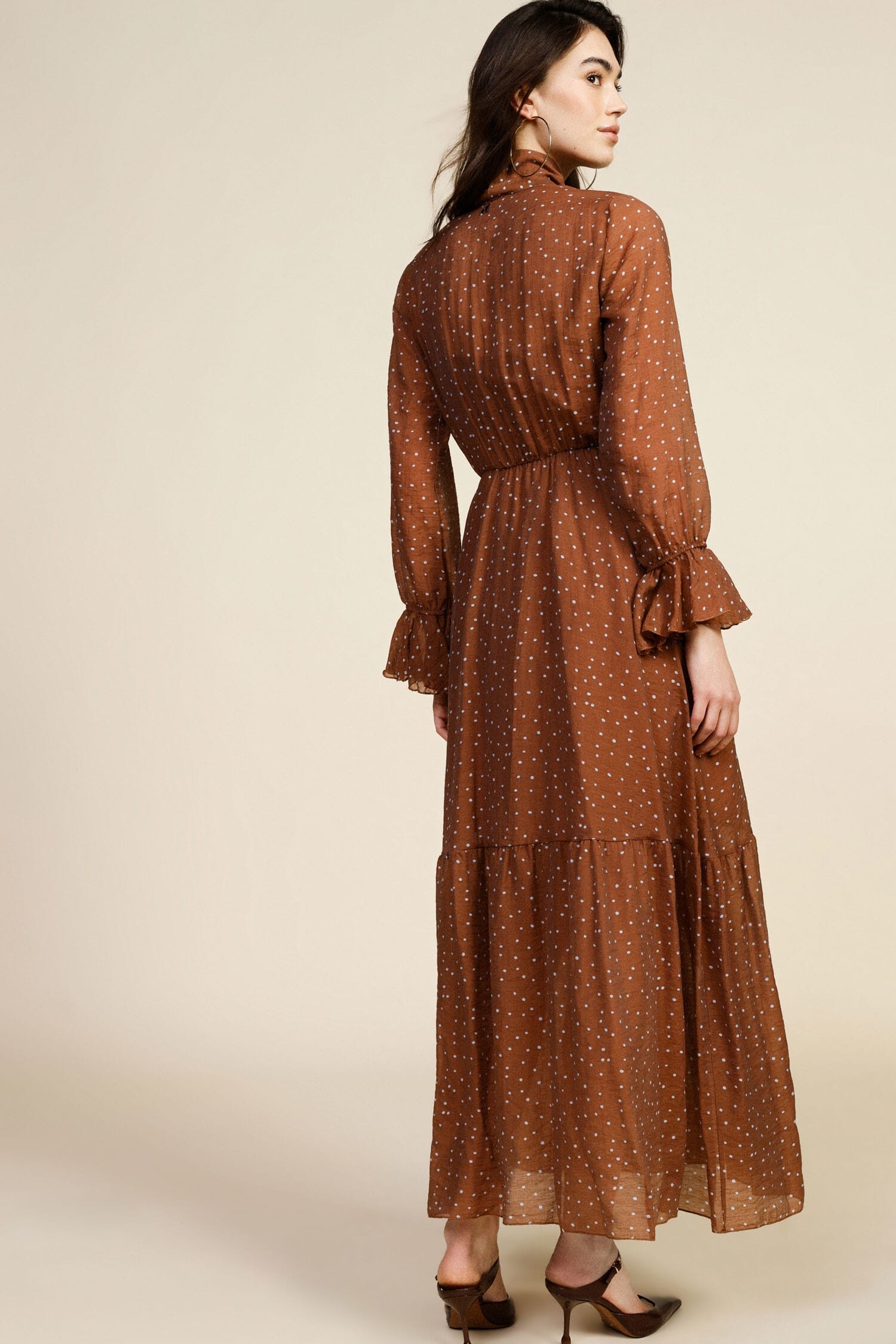 Robe longue imprimée Micro Polka Dot With Bow Neck Dixie