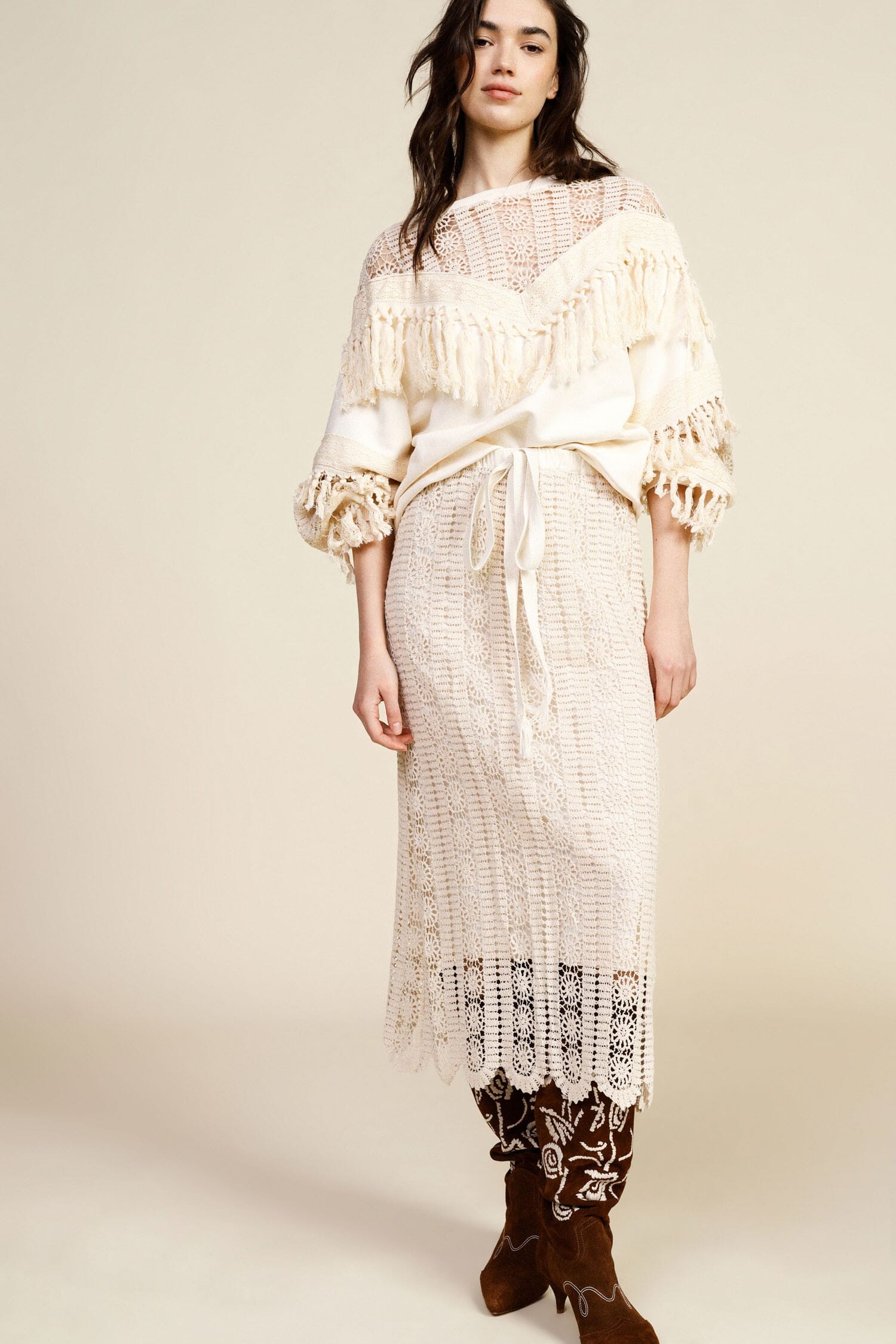 Dixie Perforated Midi Skirt With Embroidered Trim