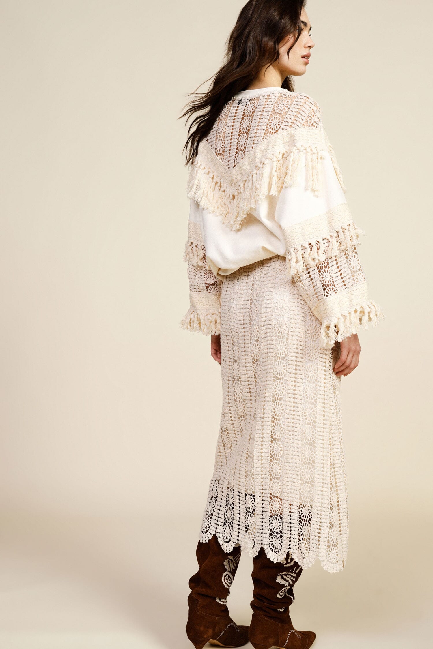 Dixie Perforated Midi Skirt With Embroidered Trim