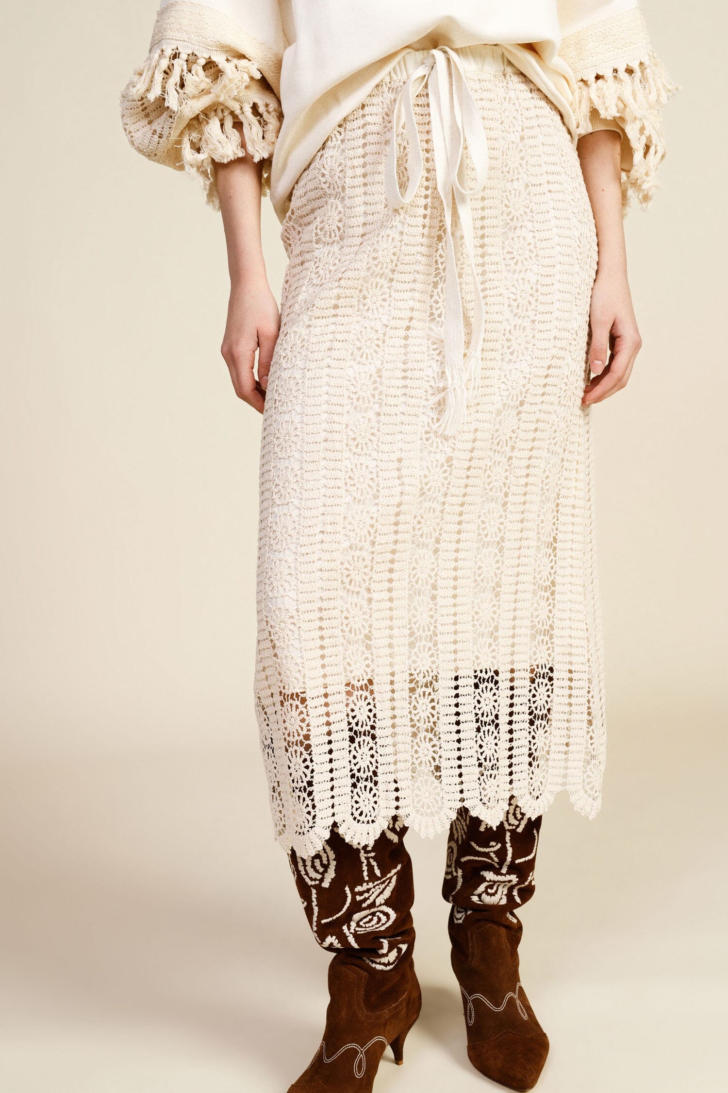 Dixie Perforated Midi Skirt With Embroidered Trim