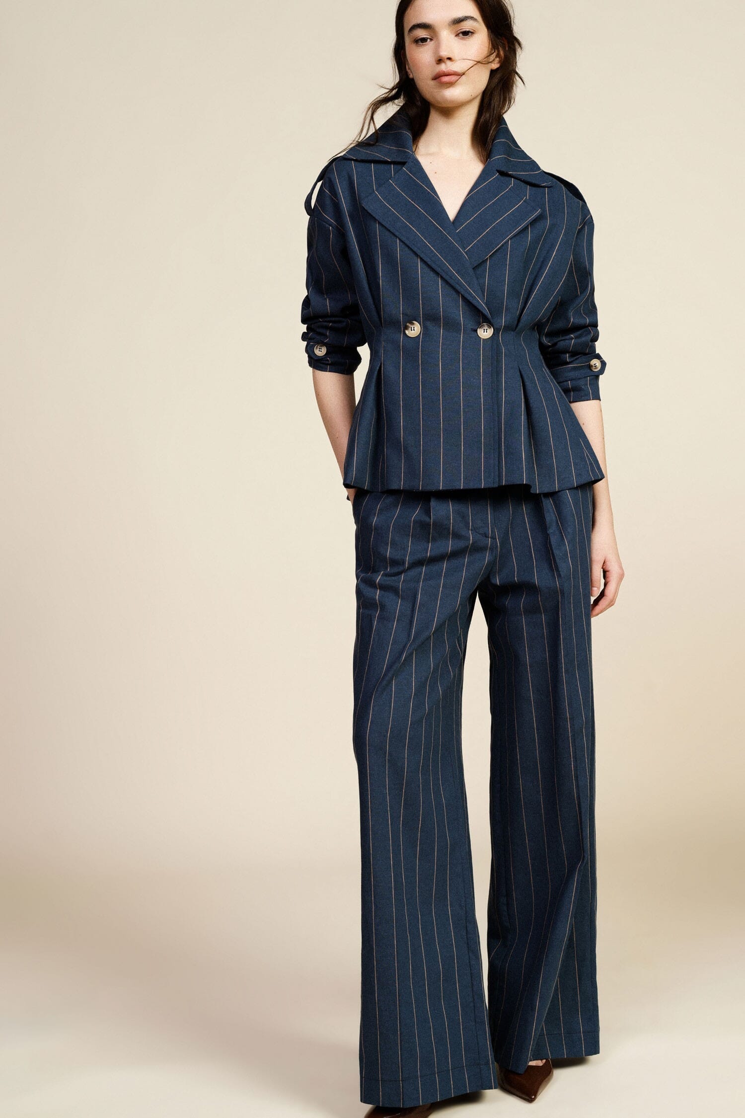 Pantaloni Palazzo A Righe Con Pinces E Tasche Laterali Dixie