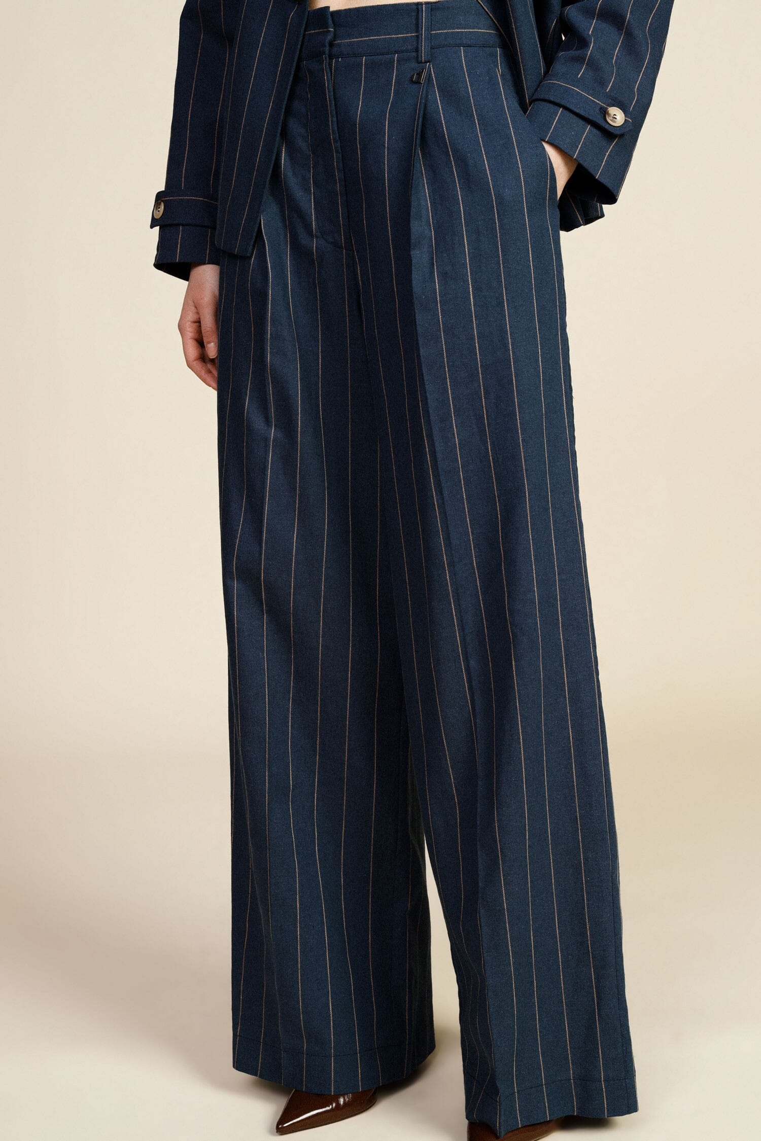 Pantaloni Palazzo A Righe Con Pinces E Tasche Laterali Dixie