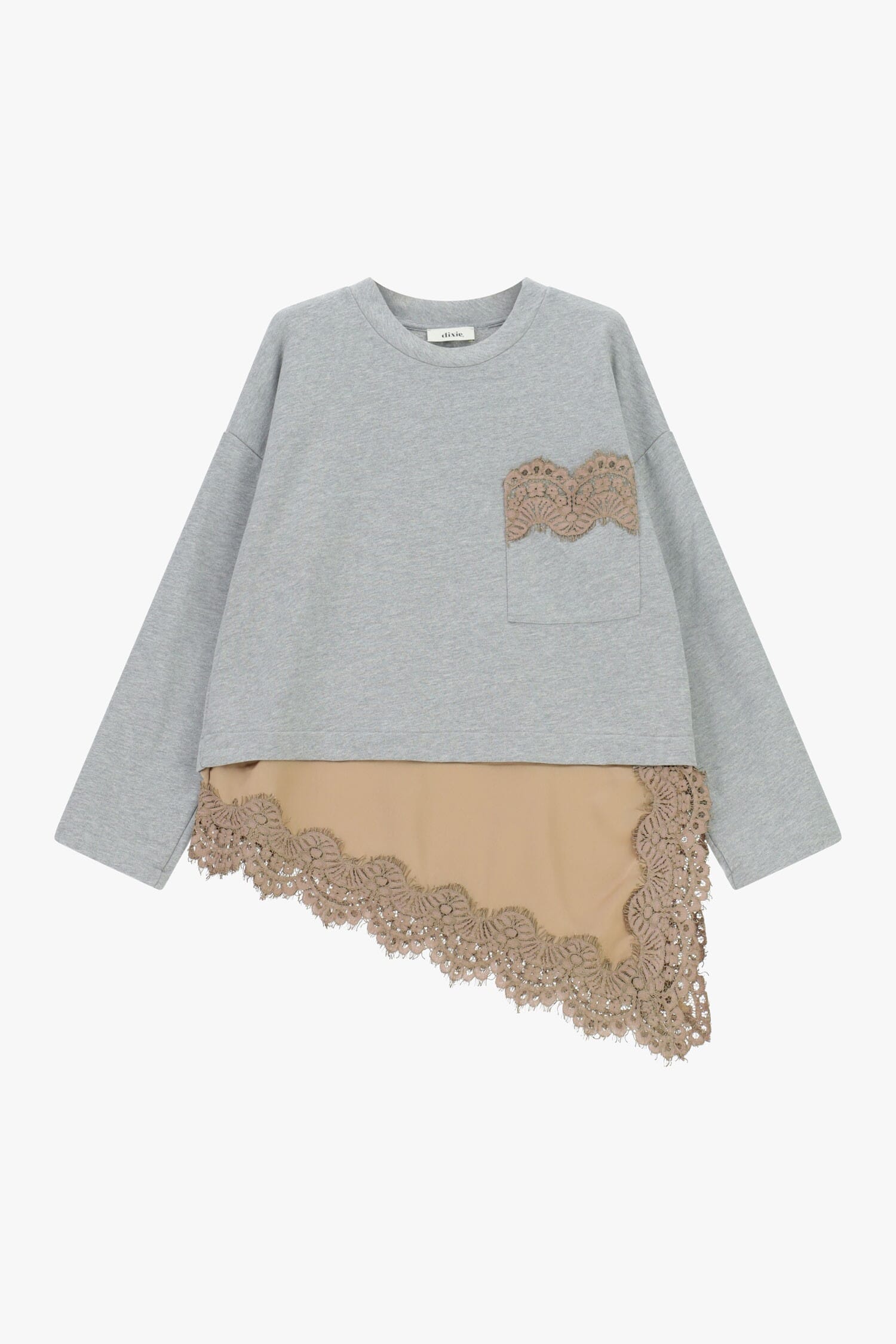 T-Shirt Maniche Lunghe Con Tasca E Bordo In Pizzo Dixie