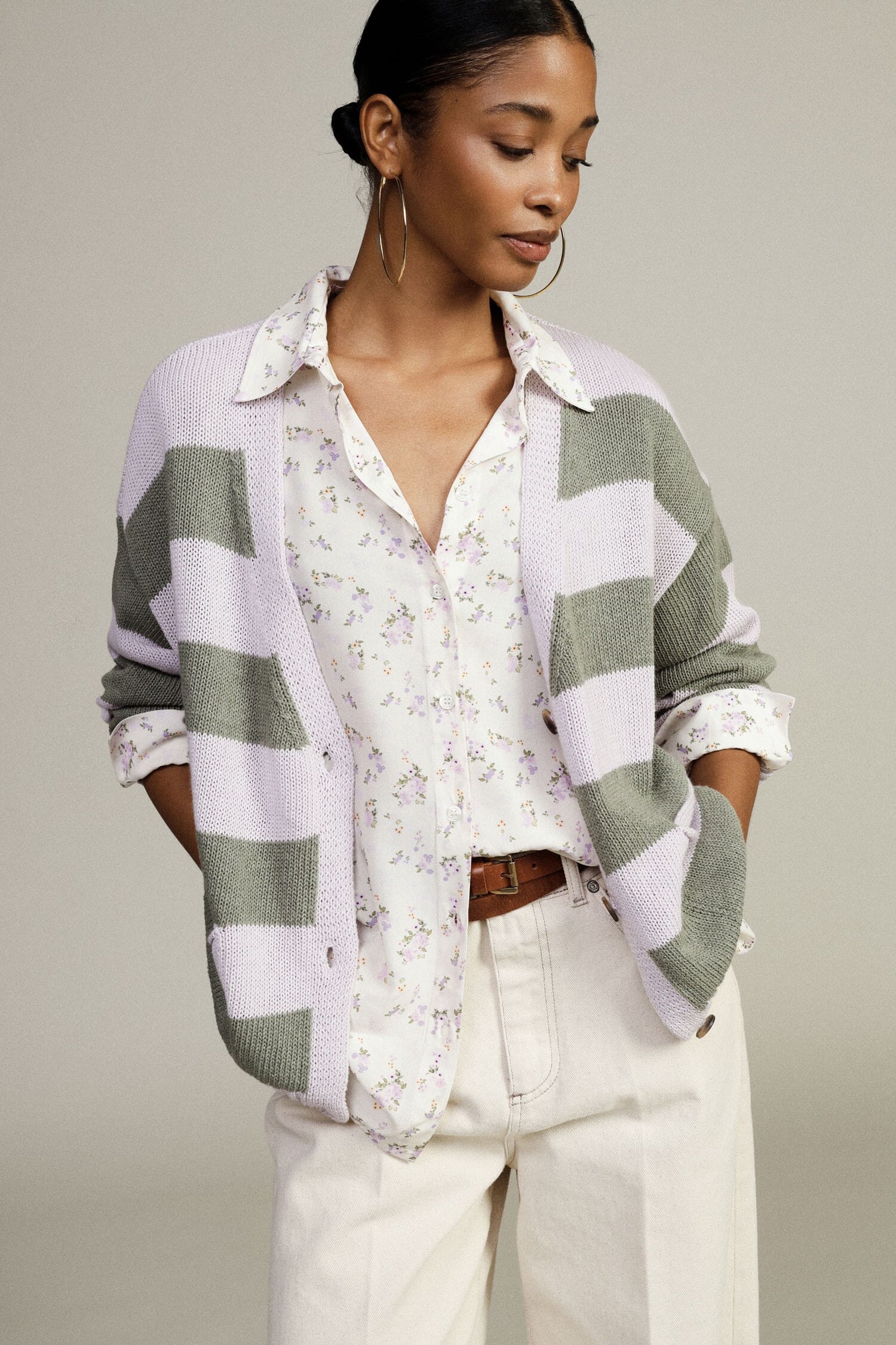 Cardigan rayé avec boutons et poches avant Dixie