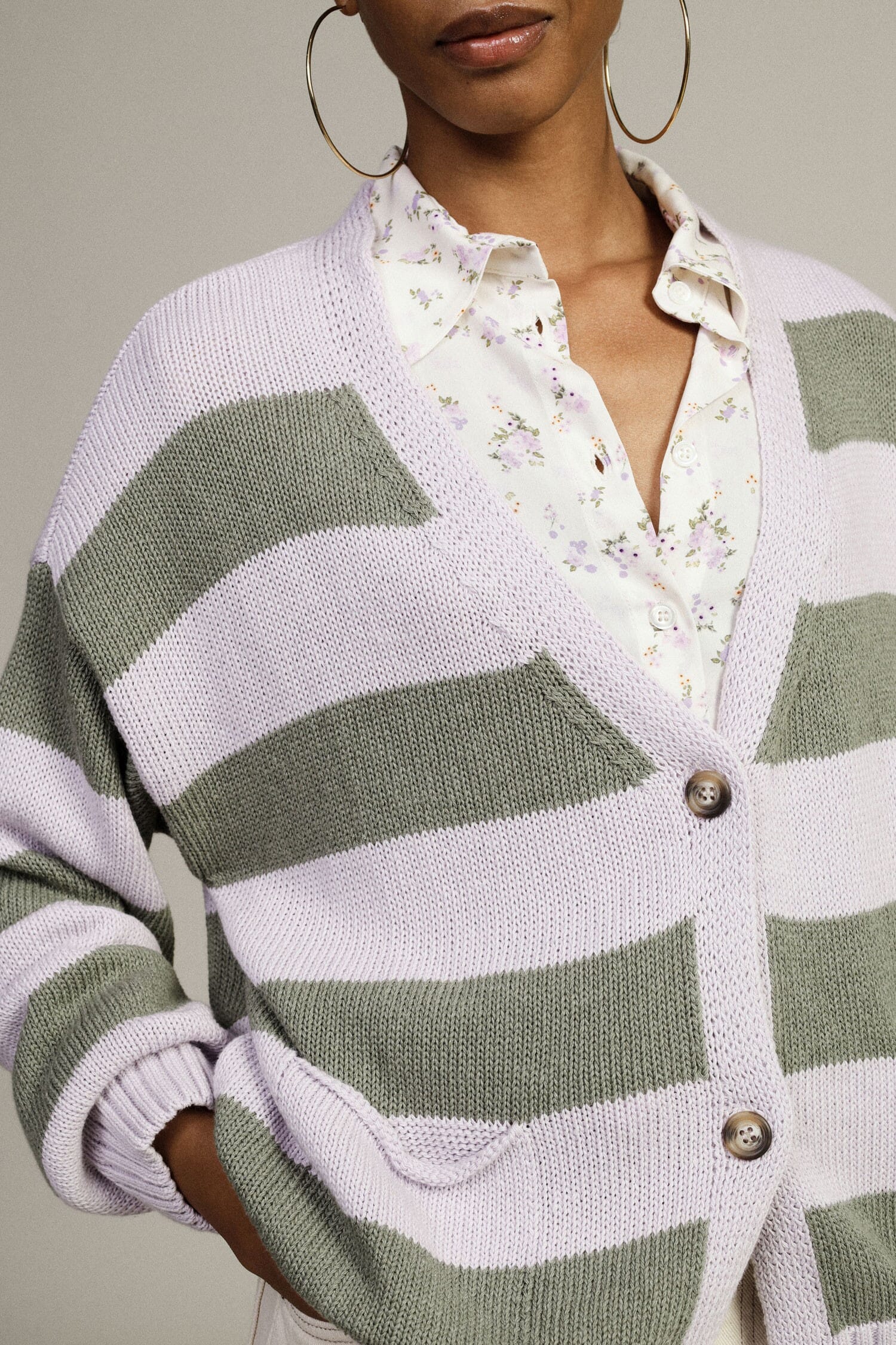 Cardigan rayé avec boutons et poches avant Dixie