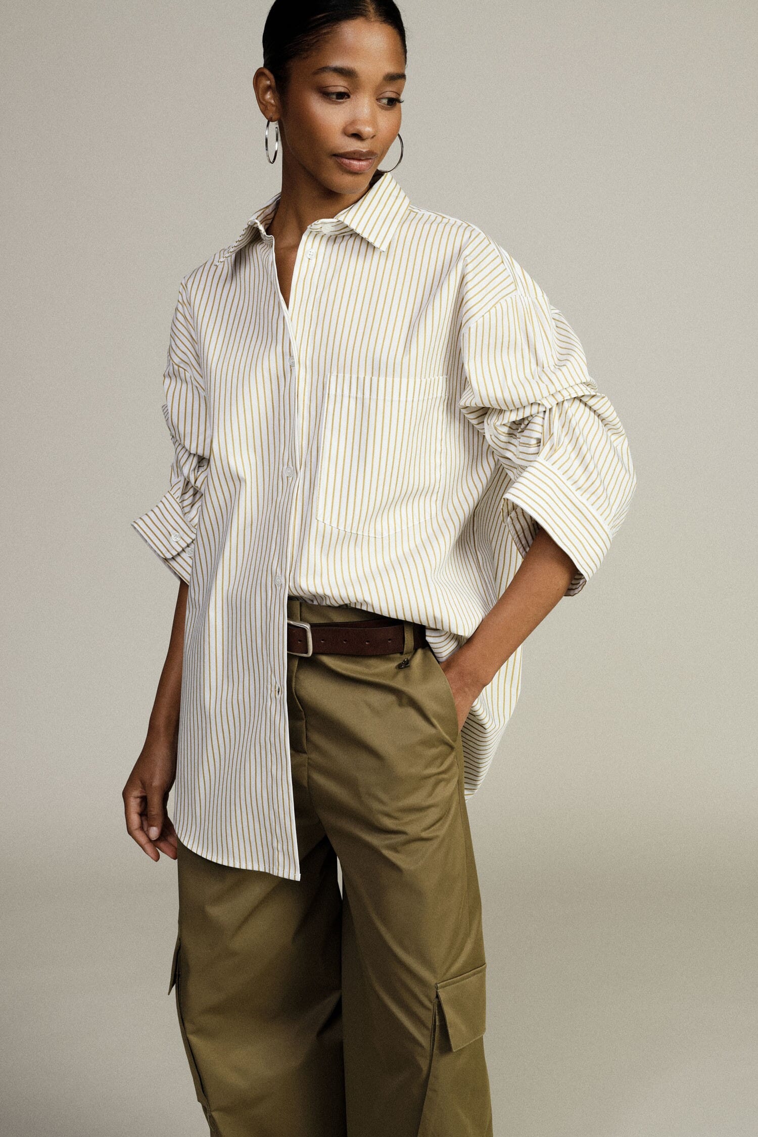 Oversized Striped Shirt With Chest Pocket Dixie