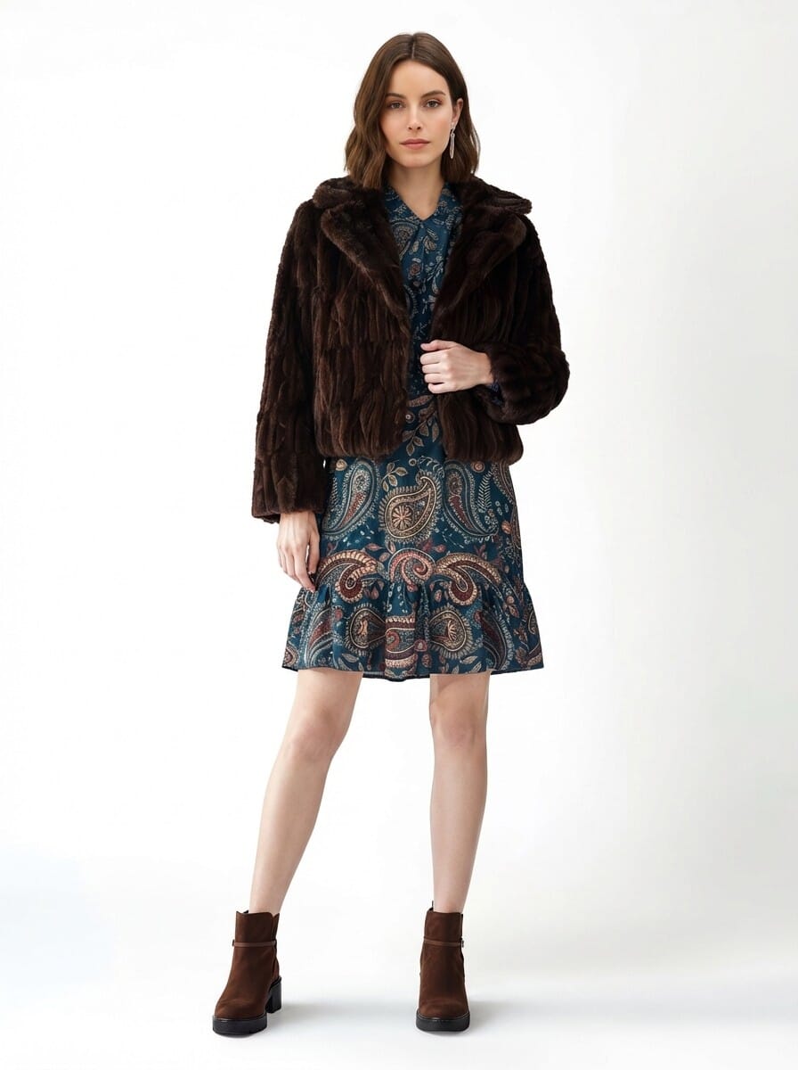 Short Synthetic Fur Coat With Pockets Rinascimento