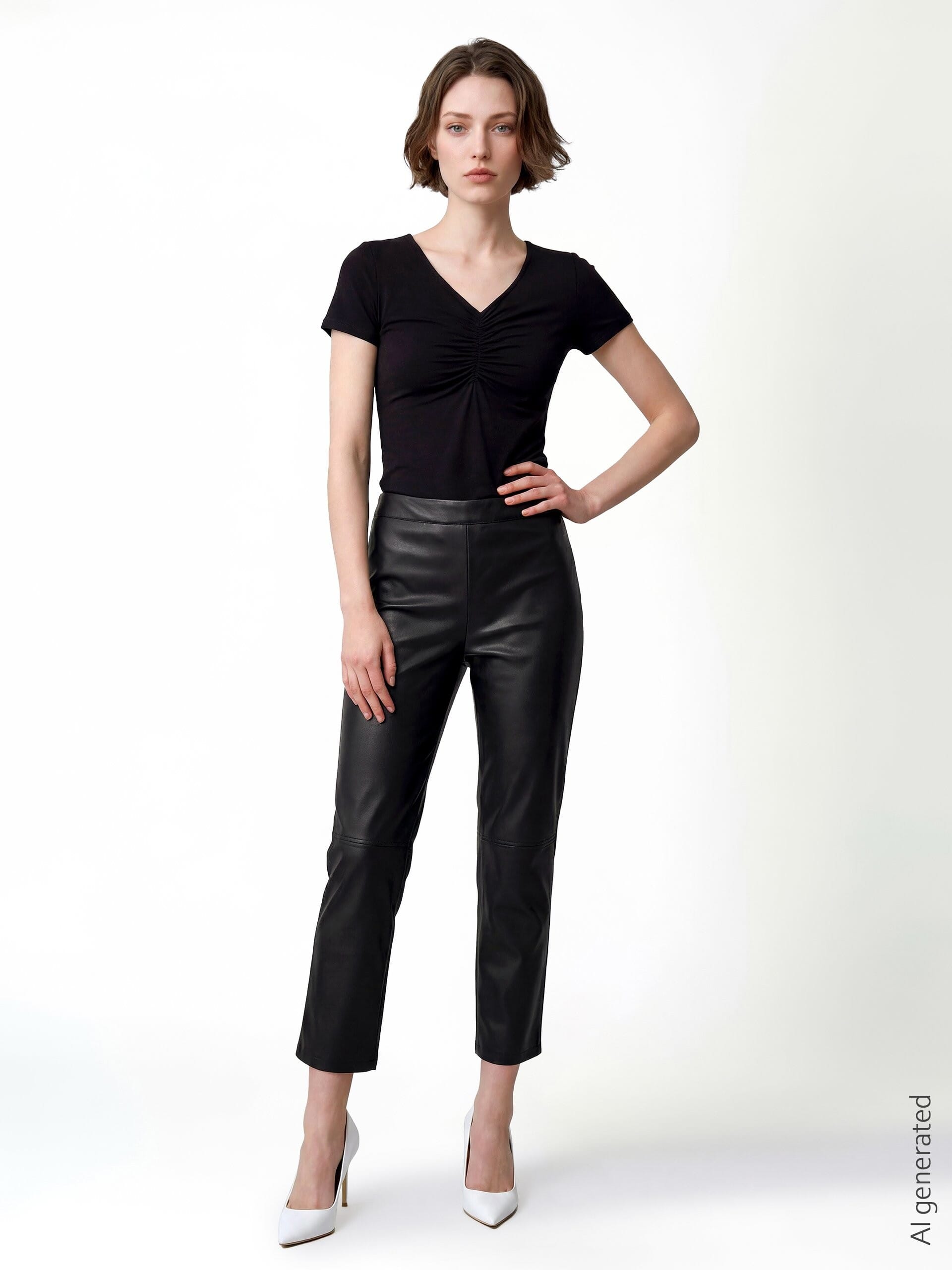 Slim Fit Viscose Blend T-Shirt with V-neck Rinascimento