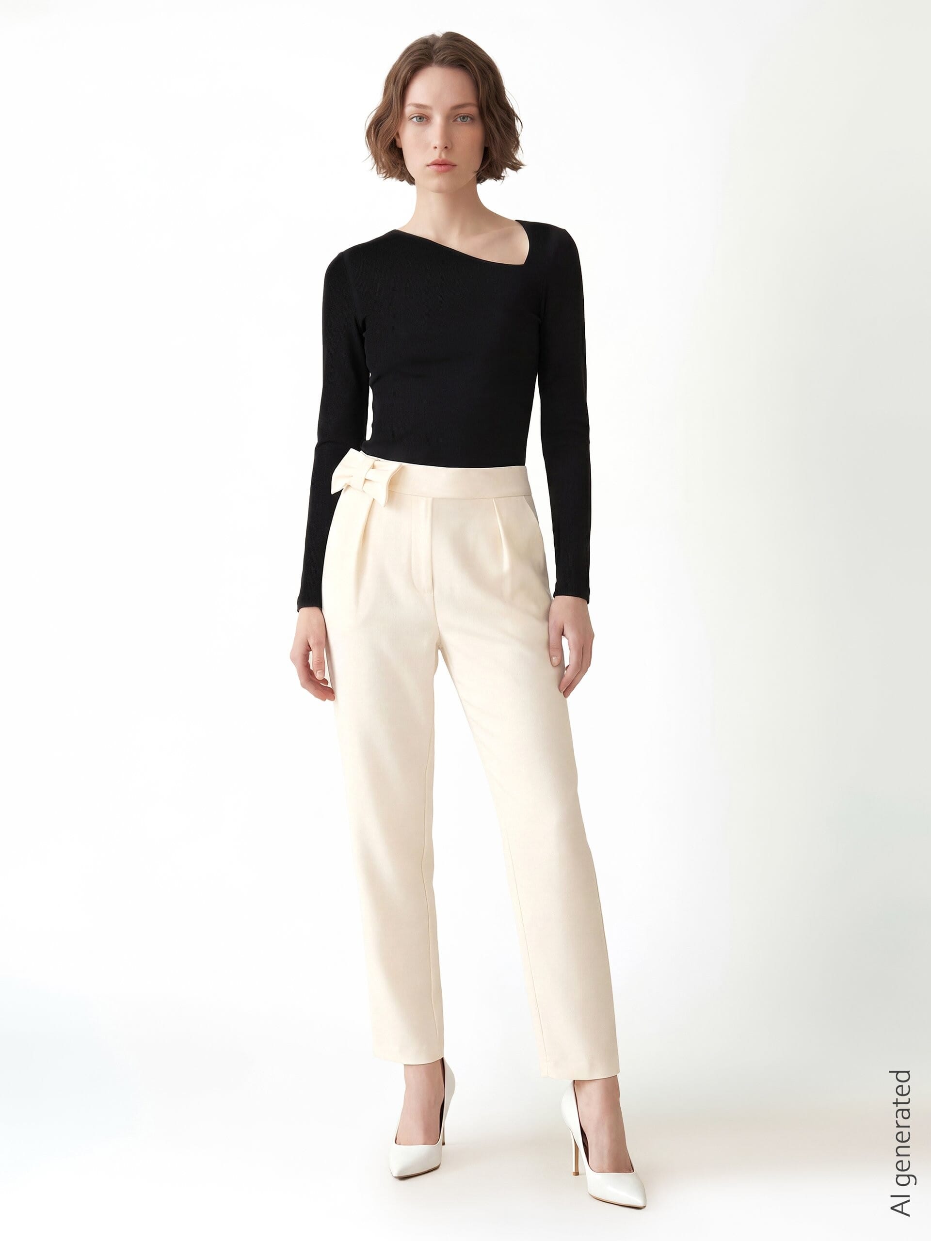 Slim Fit Cotton Blend Top With Asymmetrical Neckline Rinascimento