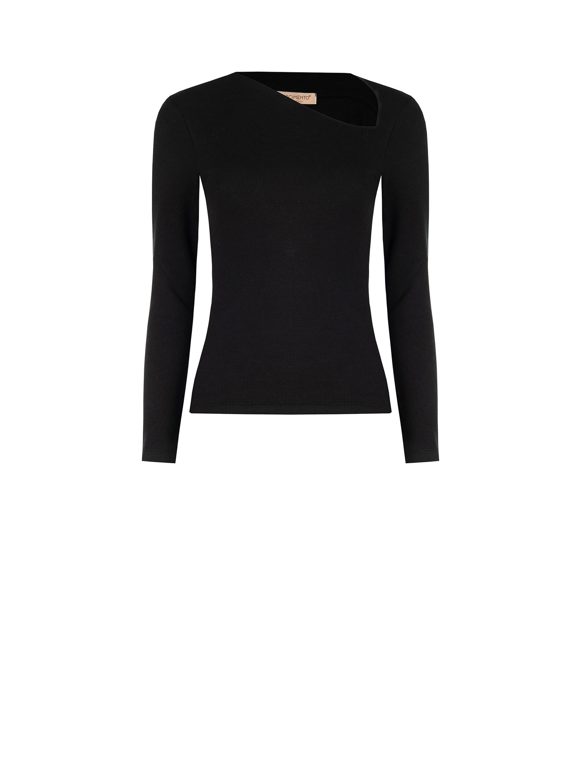 Slim Fit Cotton Blend Top With Asymmetrical Neckline Rinascimento