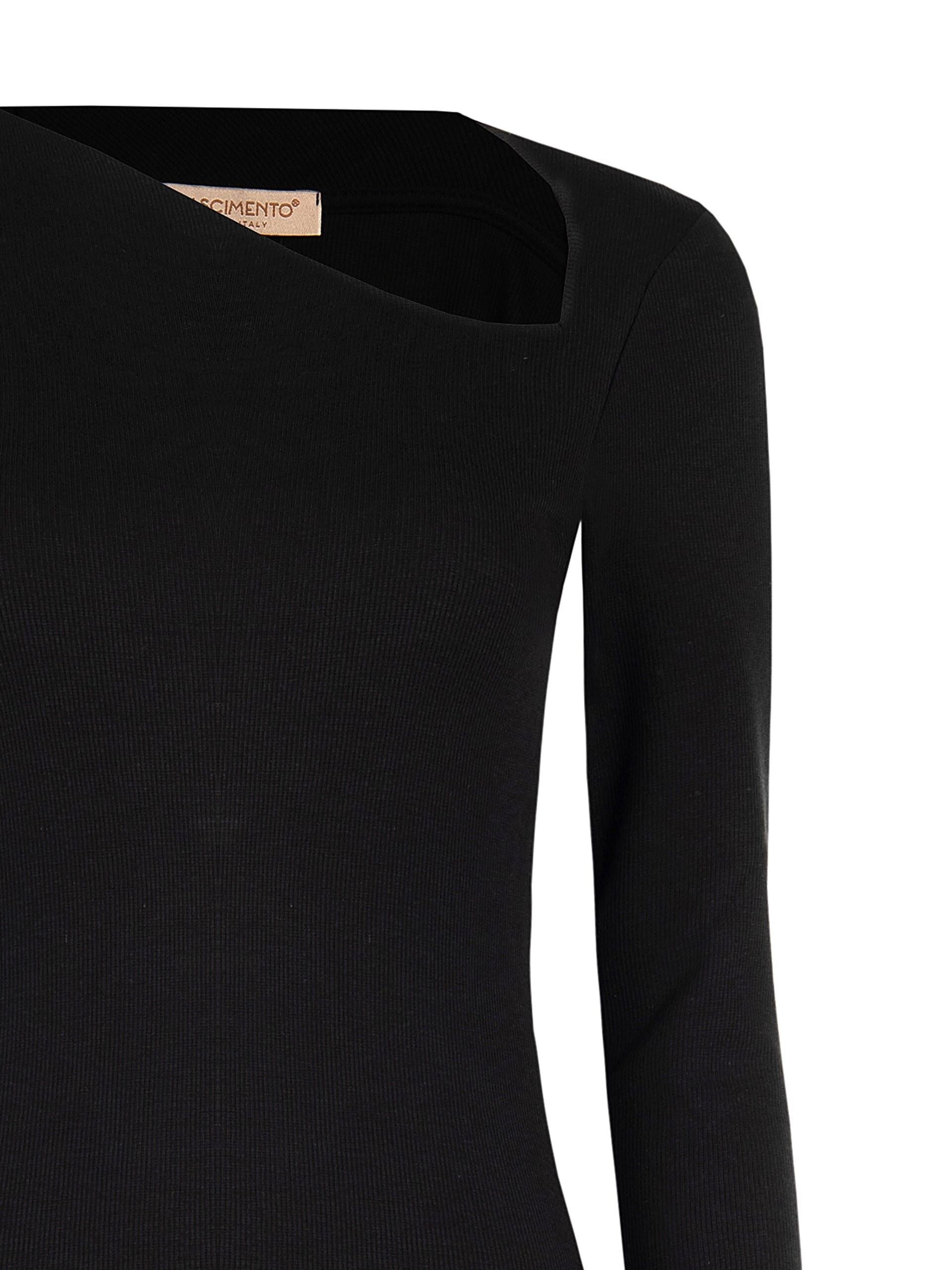 Slim Fit Cotton Blend Top With Asymmetrical Neckline Rinascimento