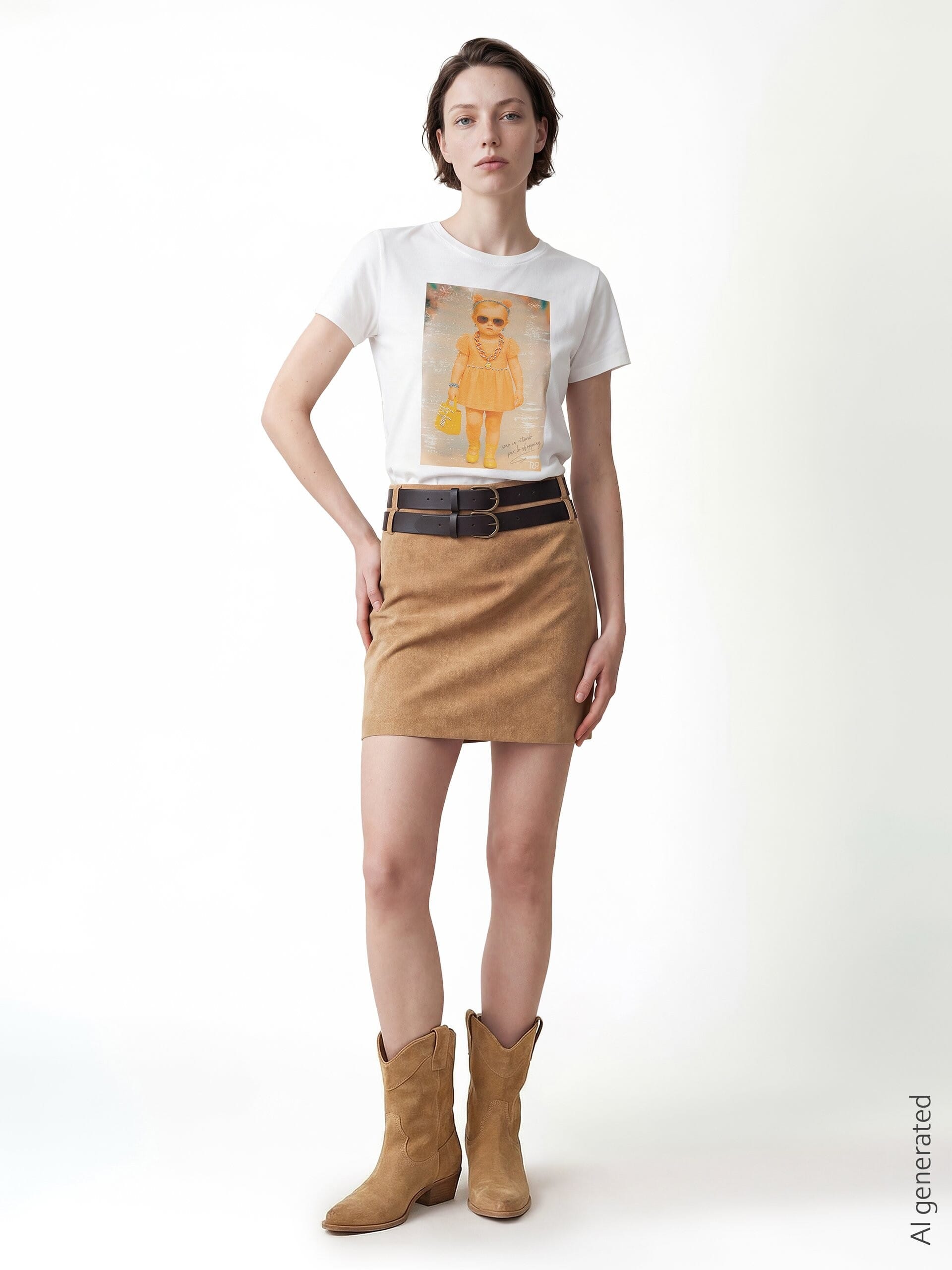 T-Shirt Regular In Cotone Con Stampa Bimba E Strass Rinascimento