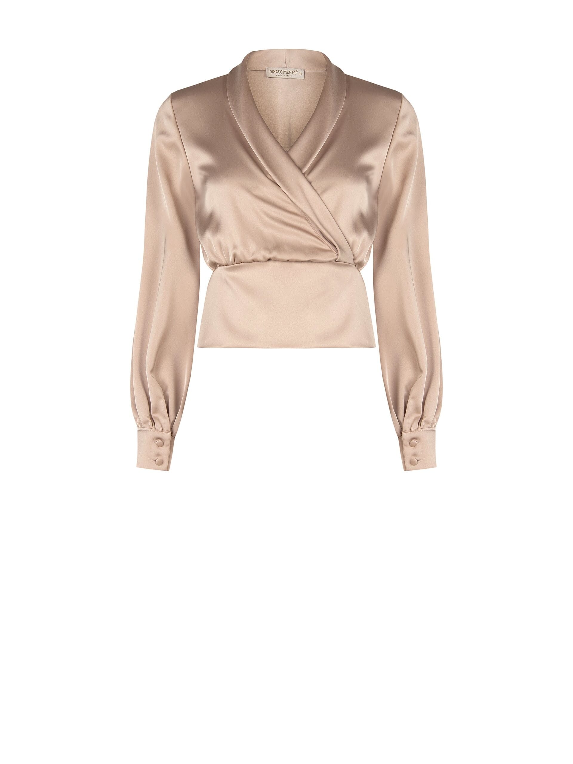 Rinascimento Cross V-Neck Satin Fitted Blouse