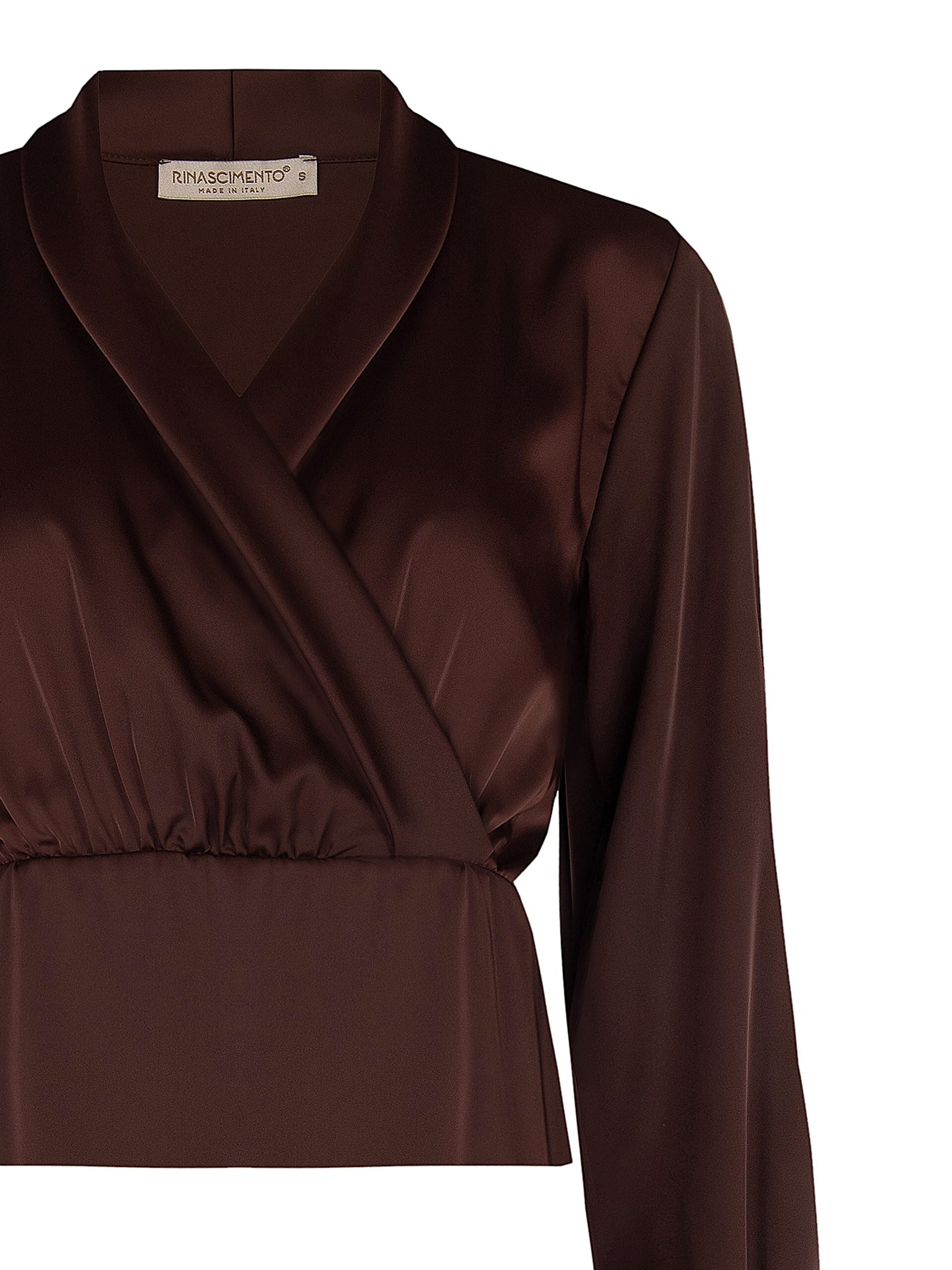 Rinascimento Cross V-Neck Satin Fitted Blouse