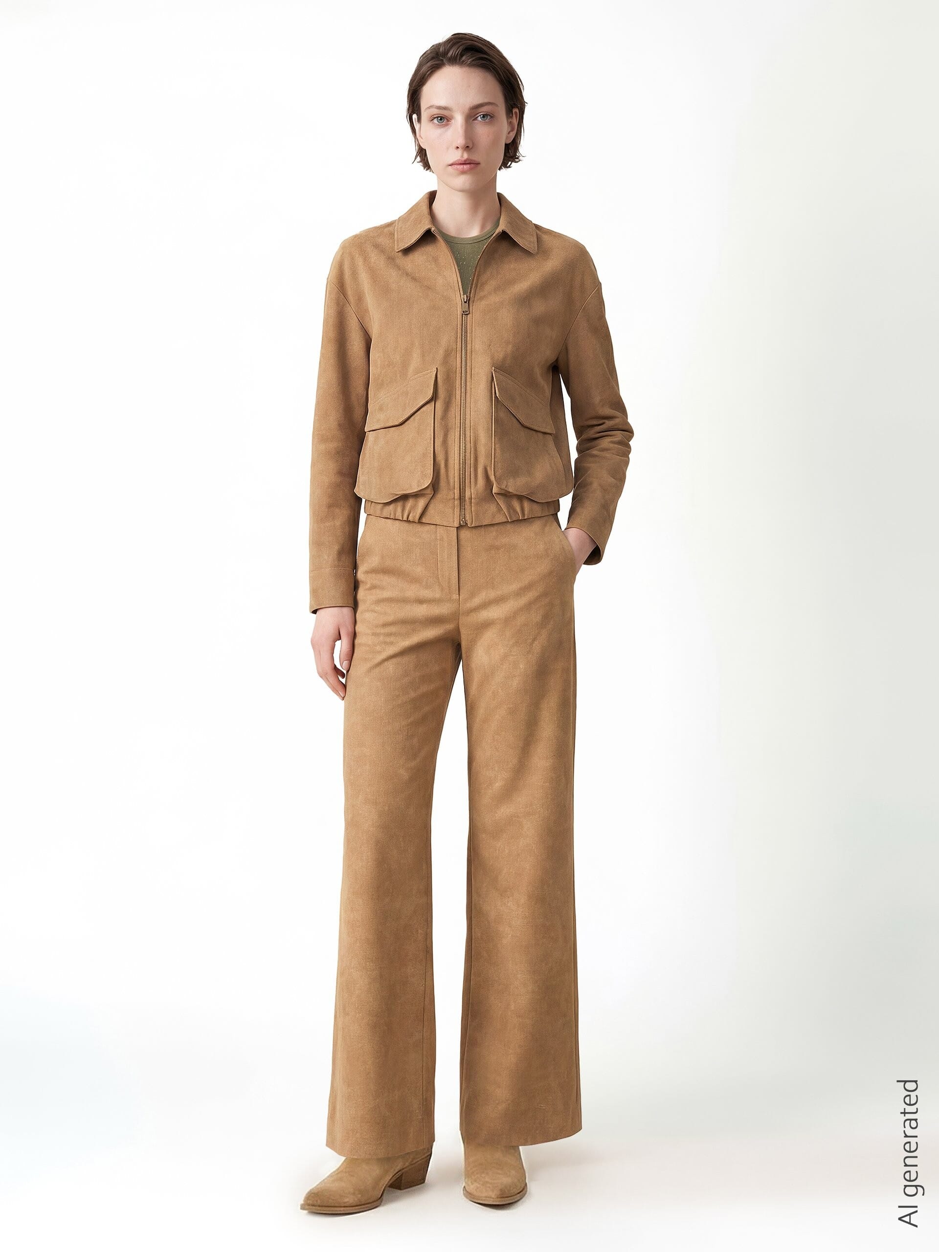 Shaded Suede Bomber Jacket With Maxi Pockets Rinascimento