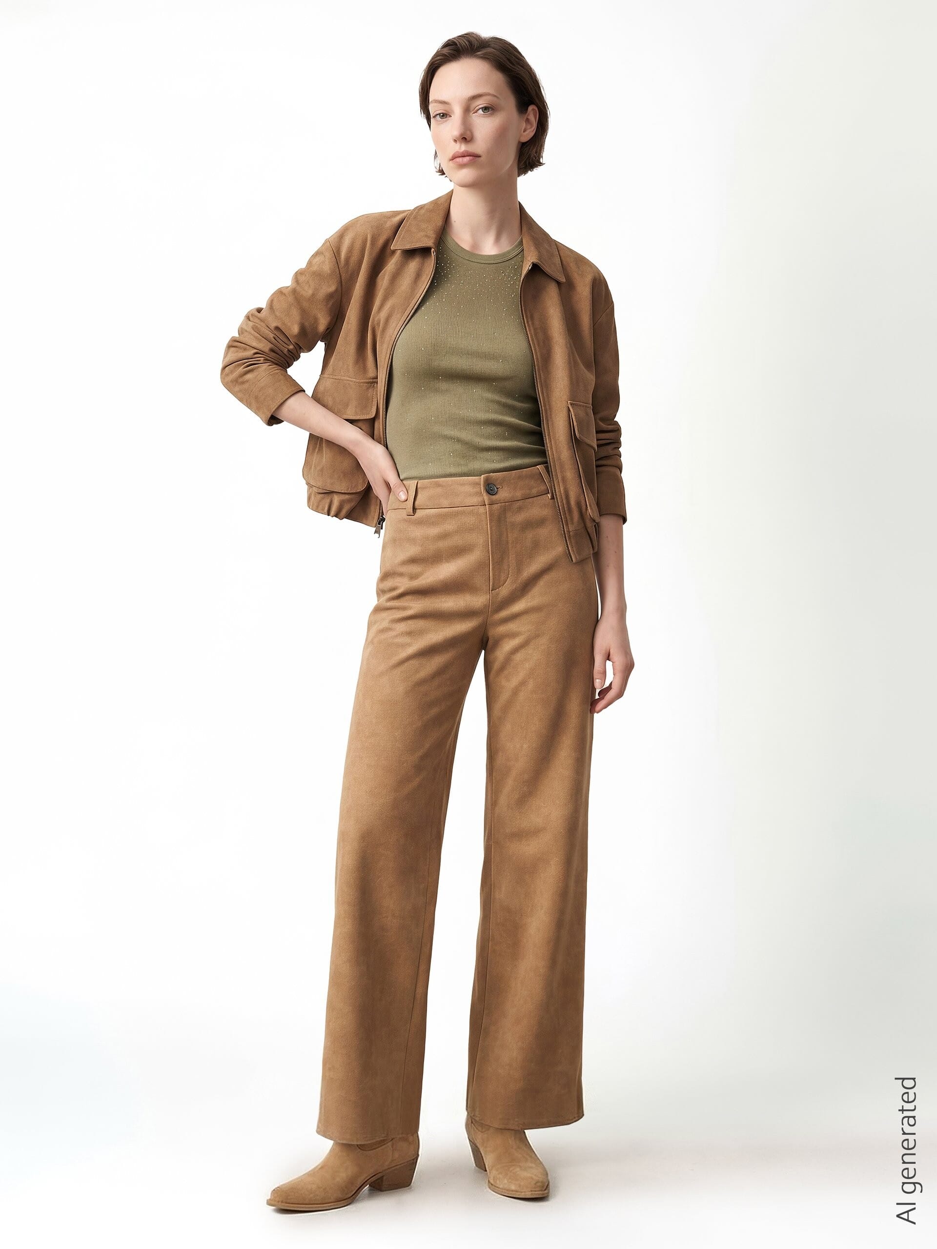 Shaded Suede Bomber Jacket With Maxi Pockets Rinascimento