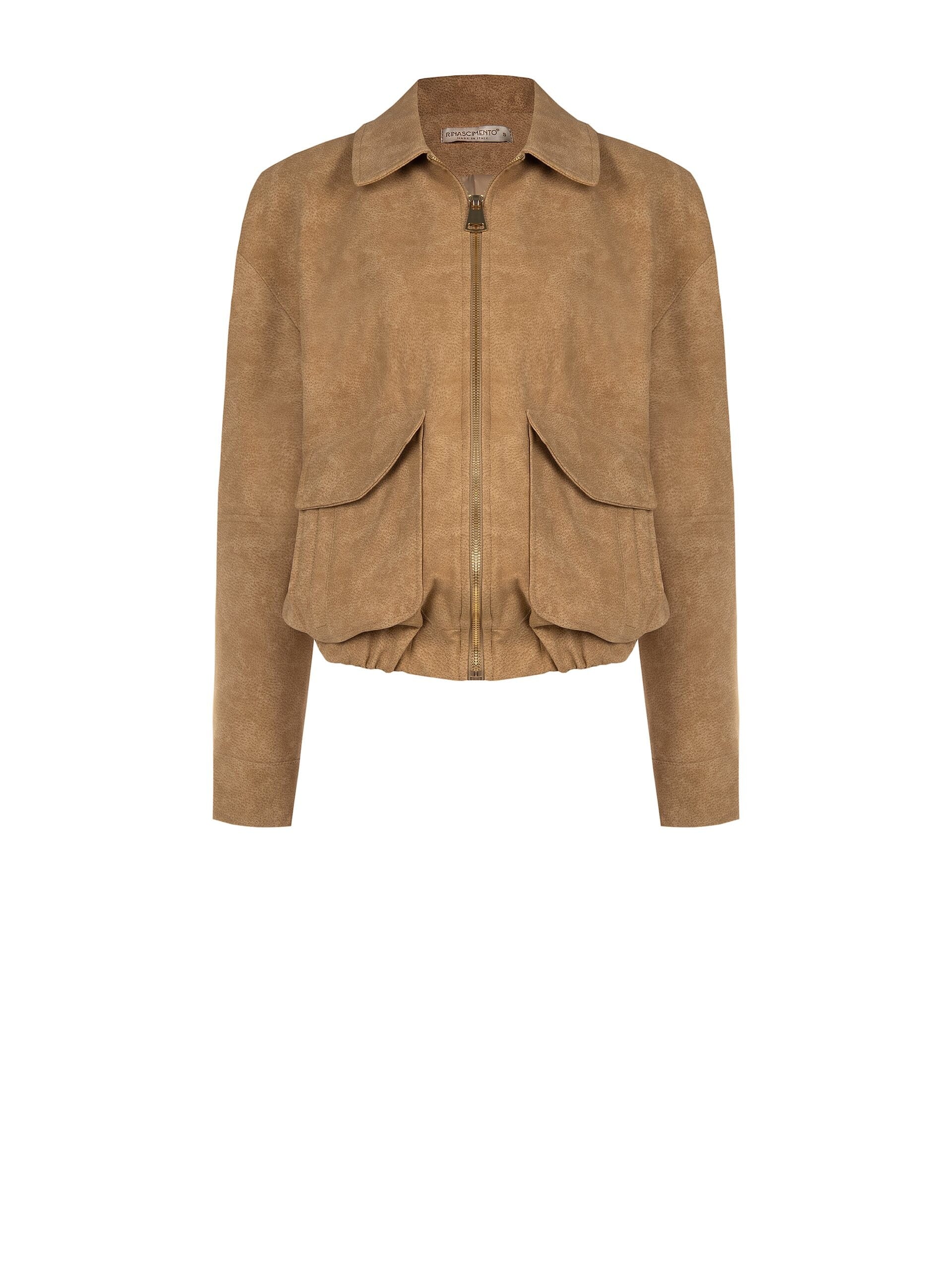 Shaded Suede Bomber Jacket With Maxi Pockets Rinascimento